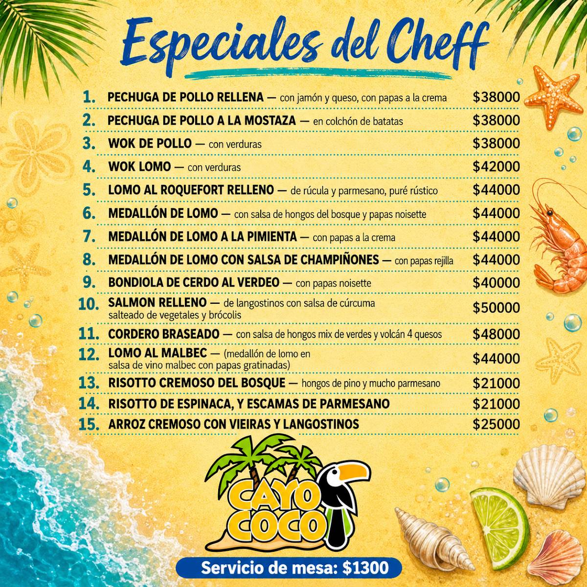 Restaurante Cayo Coco меню