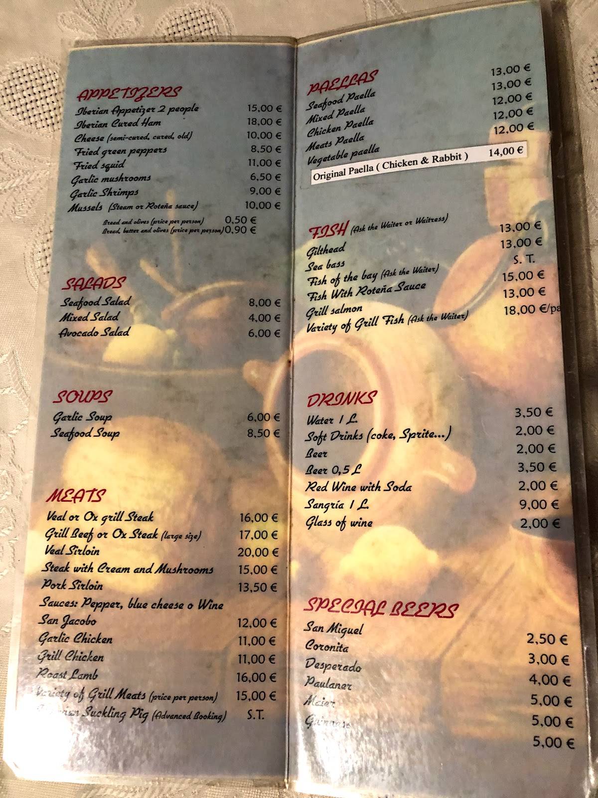 Restaurante El Pesebre меню