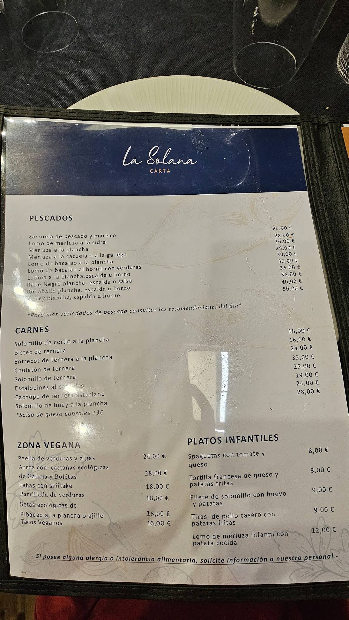 Restaurante La Solana меню
