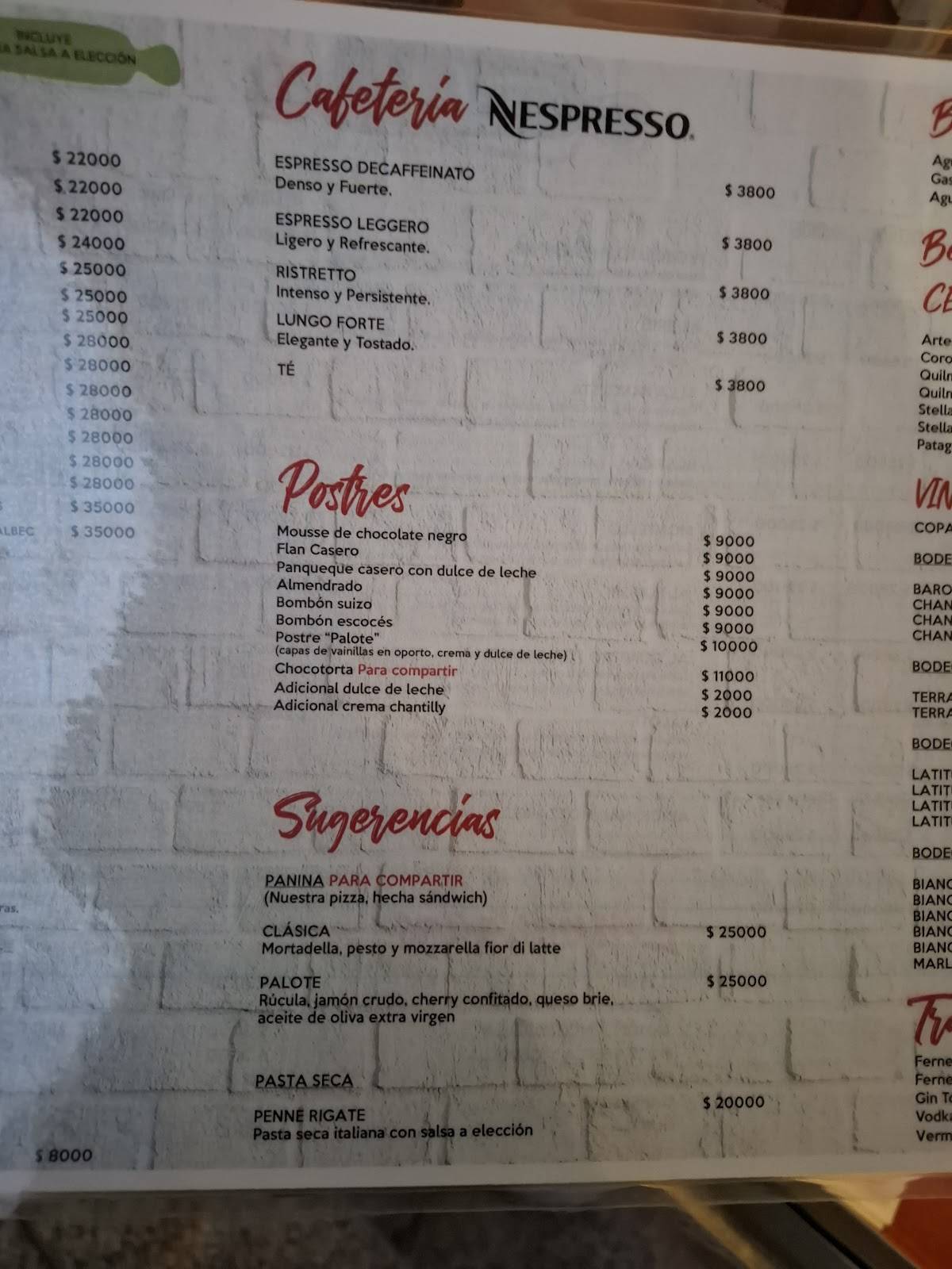 Restaurante Palote меню