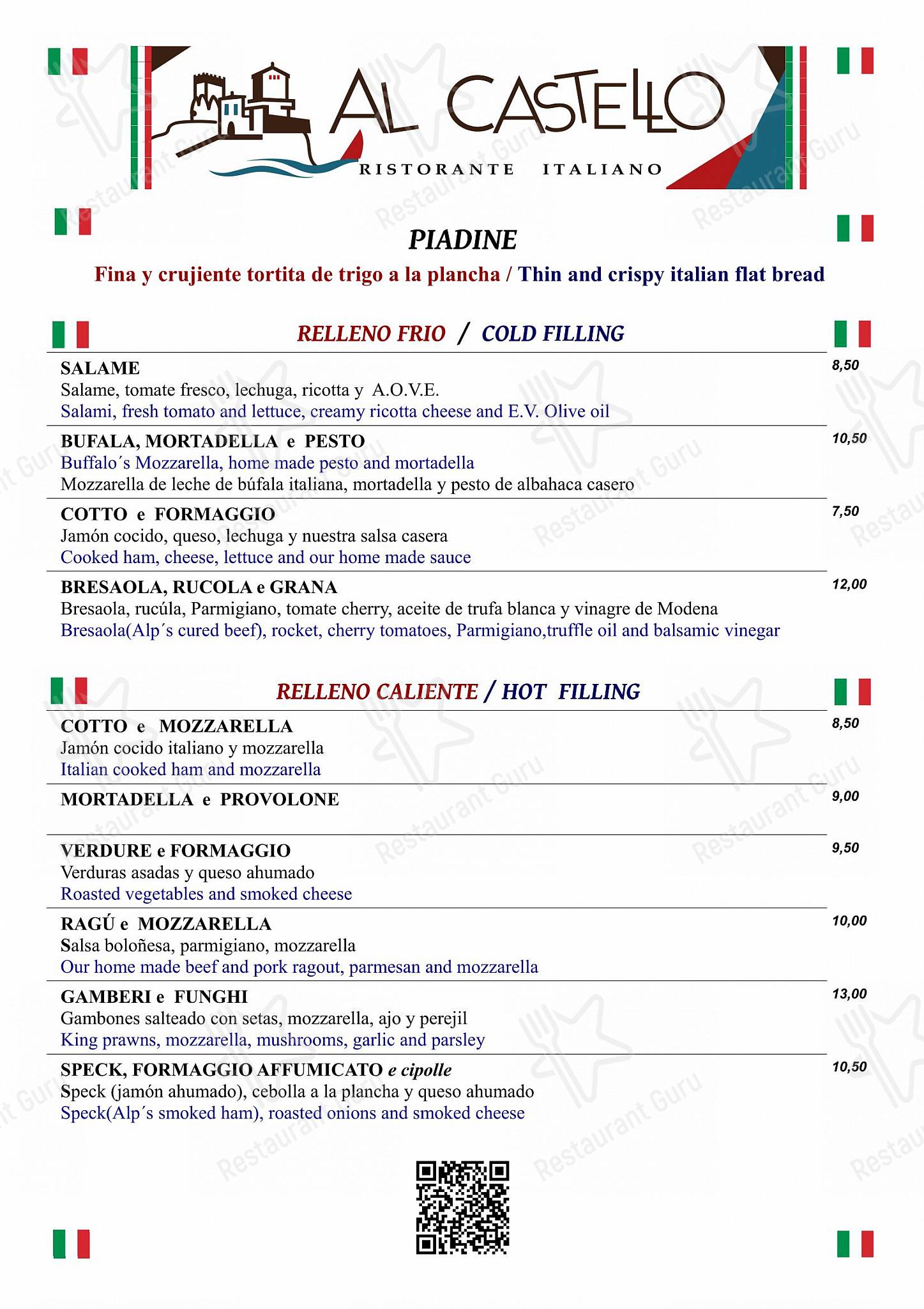 AL CASTELLO - Ristorante ITALIANO меню
