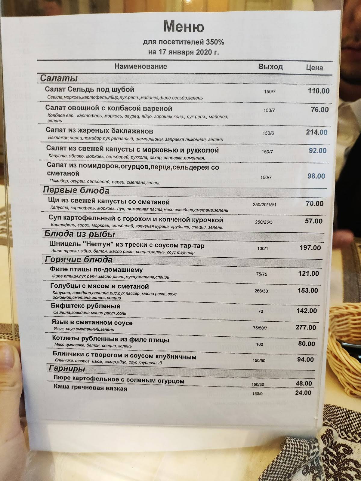 Полесье меню