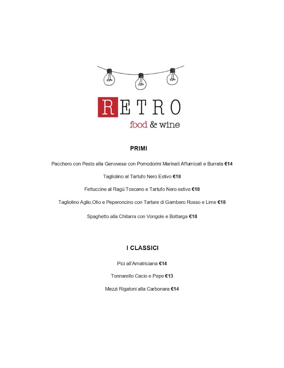 Retro Food & Wine меню