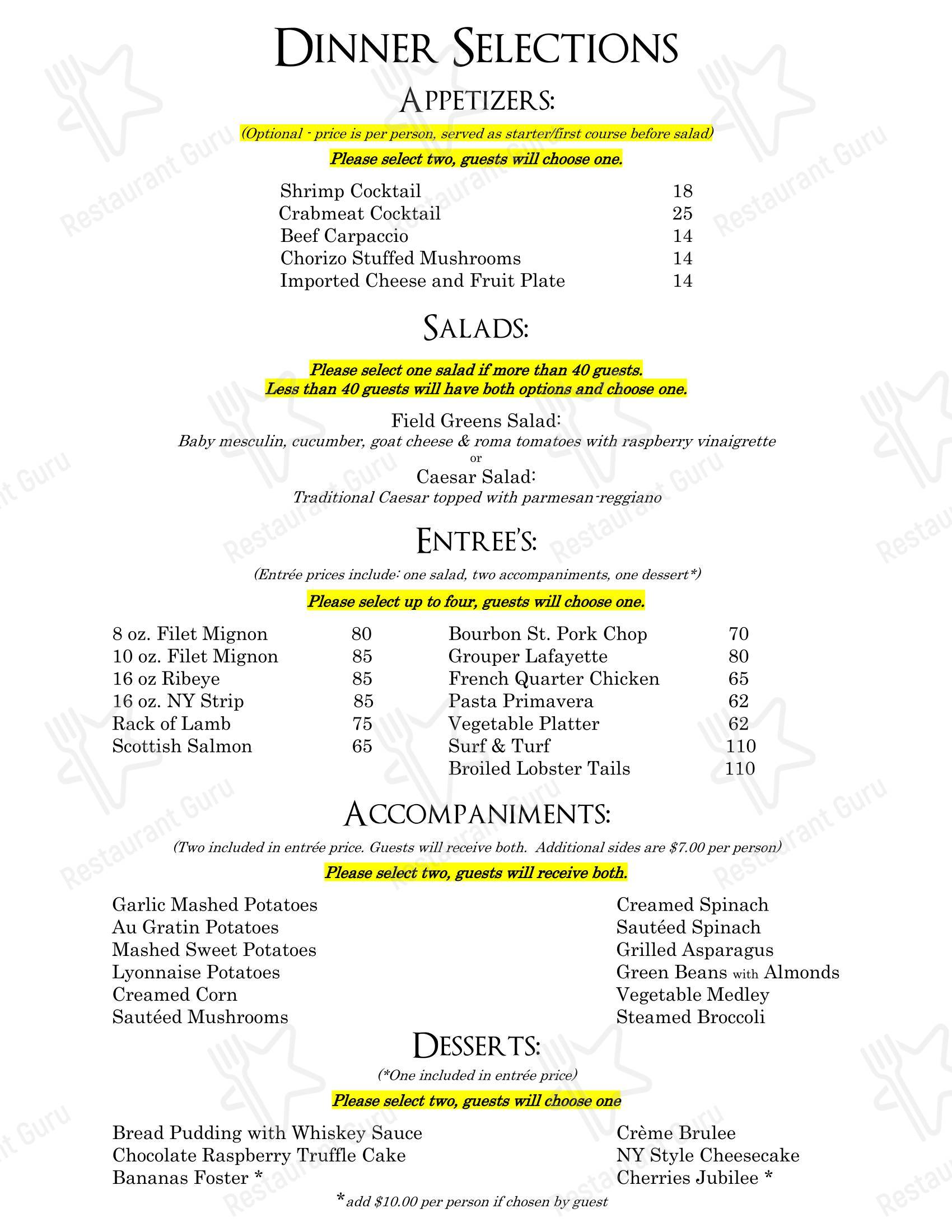 Меню паба и бара Rey's Restaurant