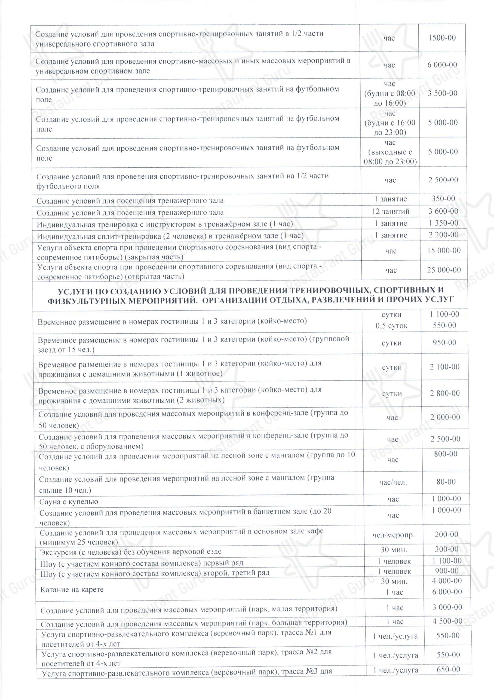 Меню напитков кафе Рифей в Сибае