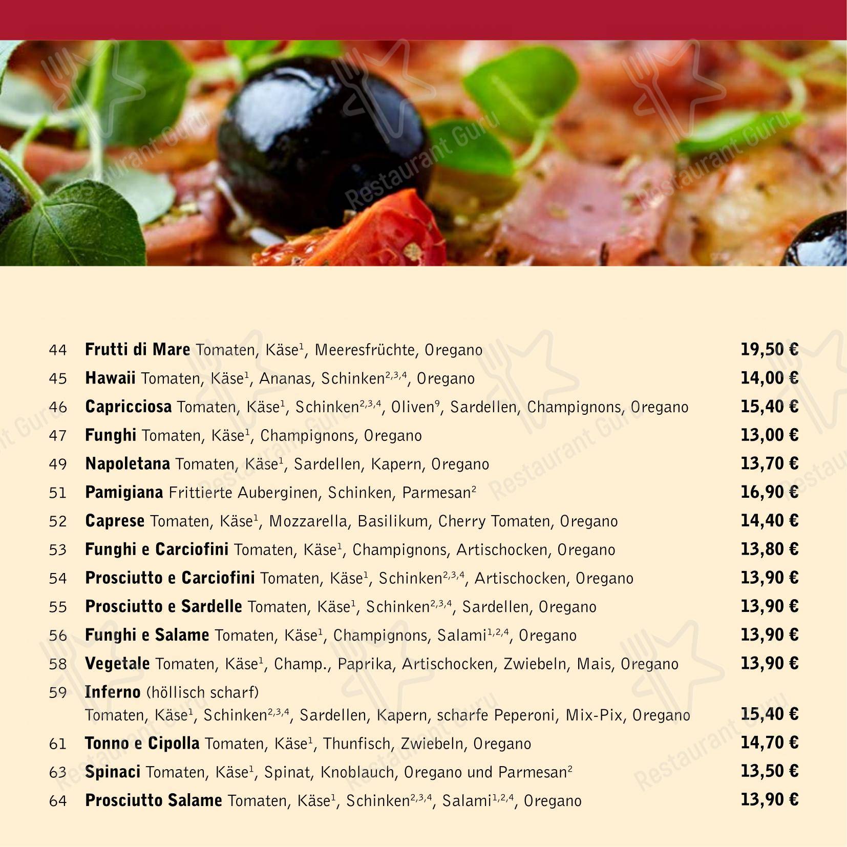菜单 пиццерии Ristorante Guido Sasso в Растеде