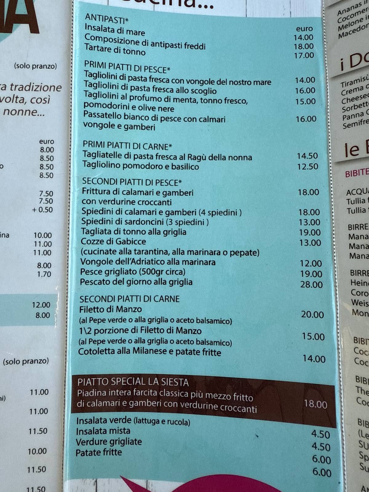 Ristorante La Siesta меню
