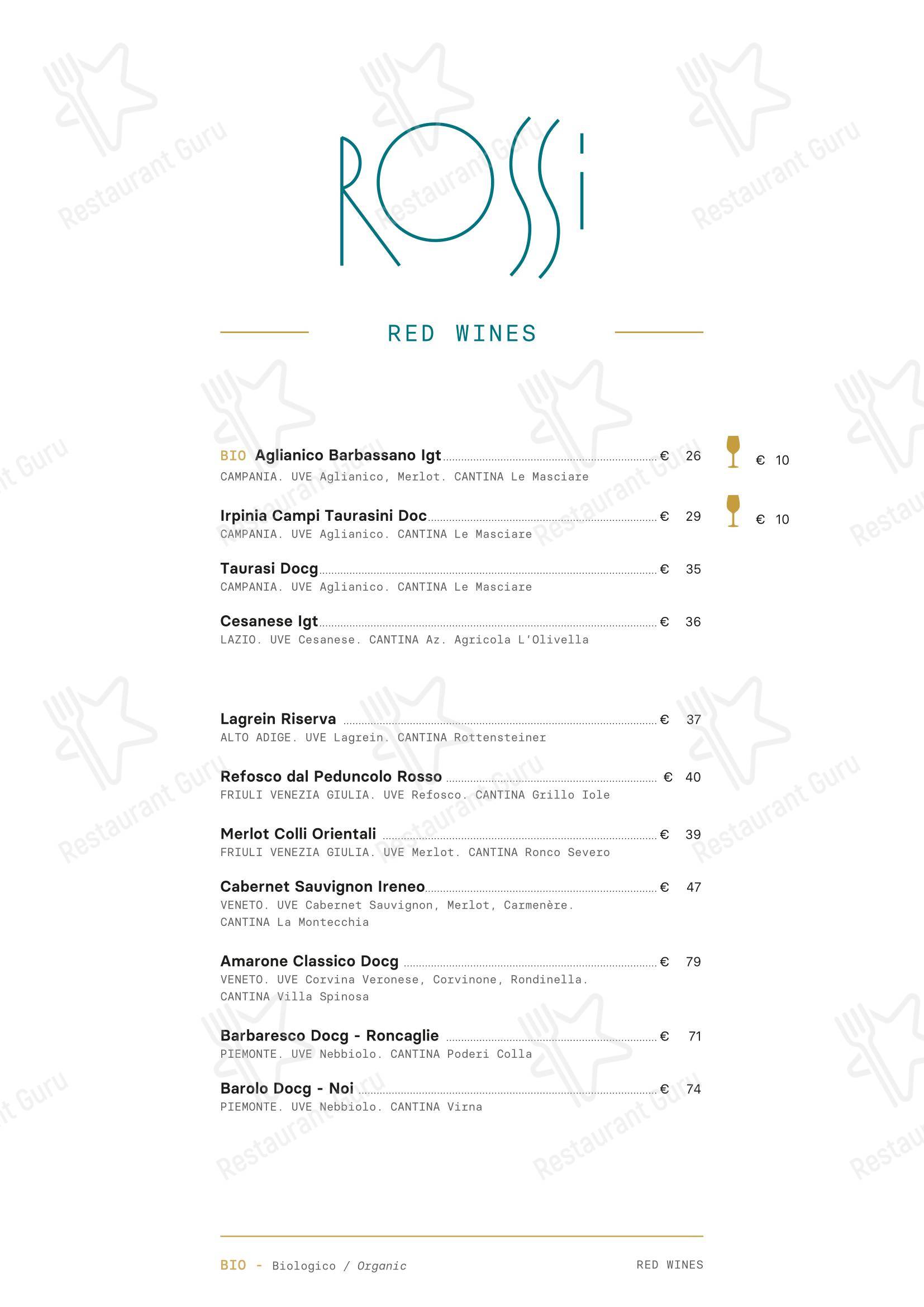 Меню напитков ресторана Ristorante dei Condotti в Риме