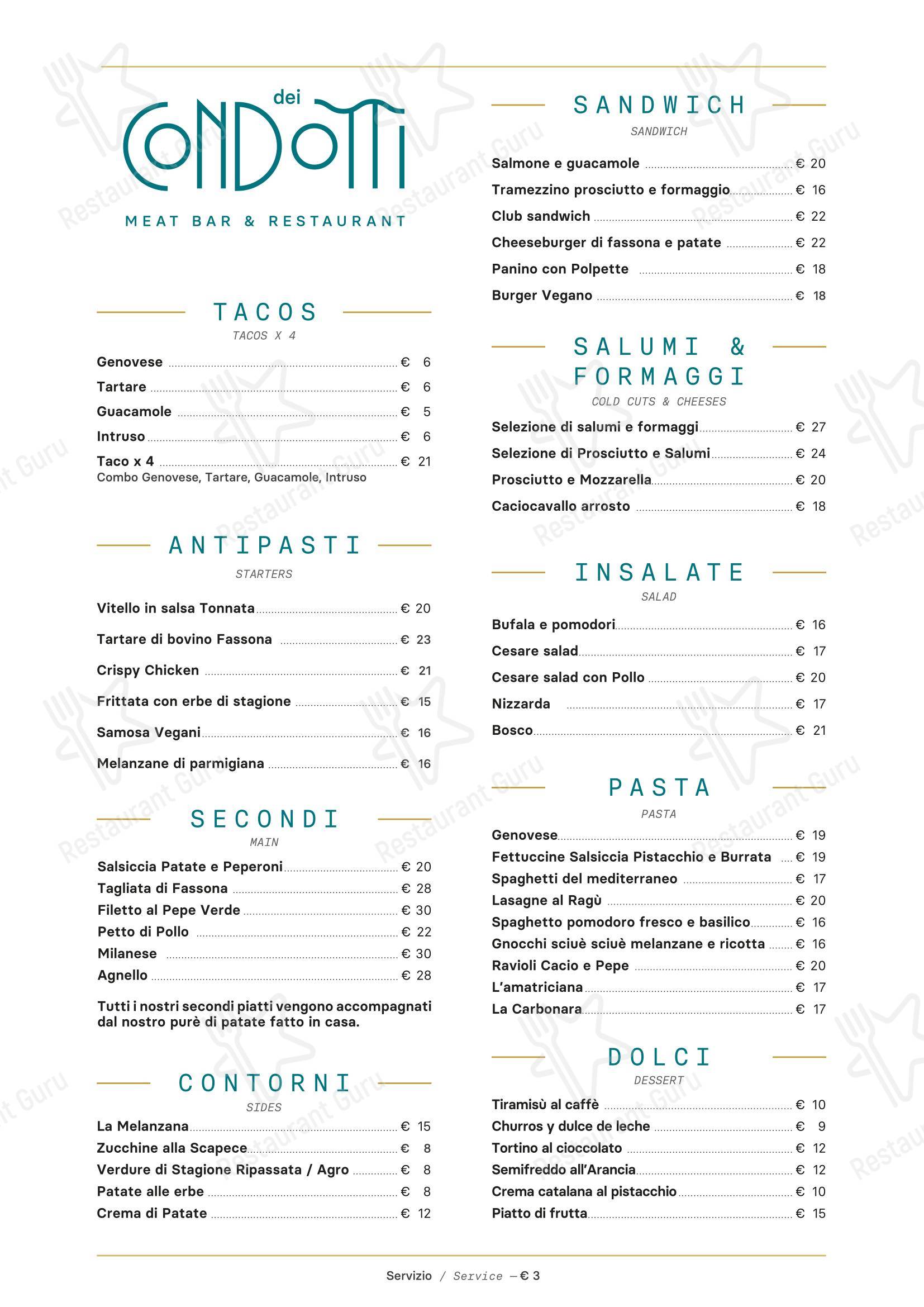 Меню ресторана Ristorante dei Condotti