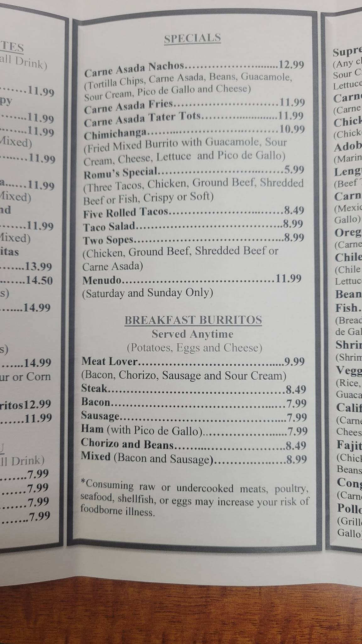 Romulo’s Mexican Grill меню