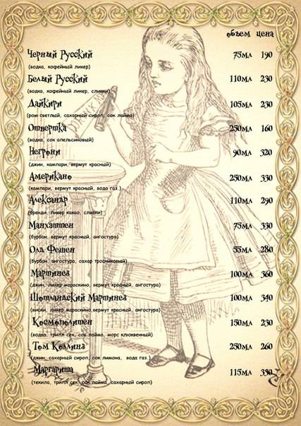арт-кафе Страна Чудес меню
