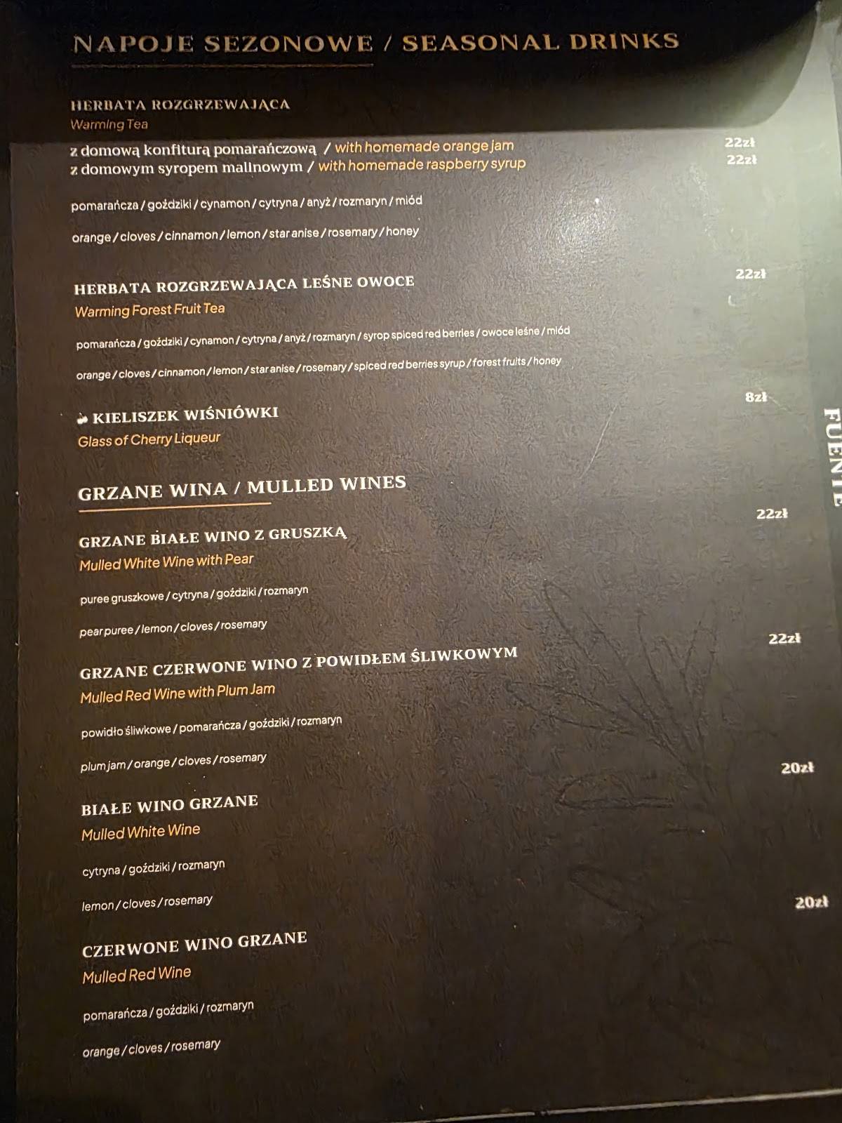 Restauracja Fuente меню