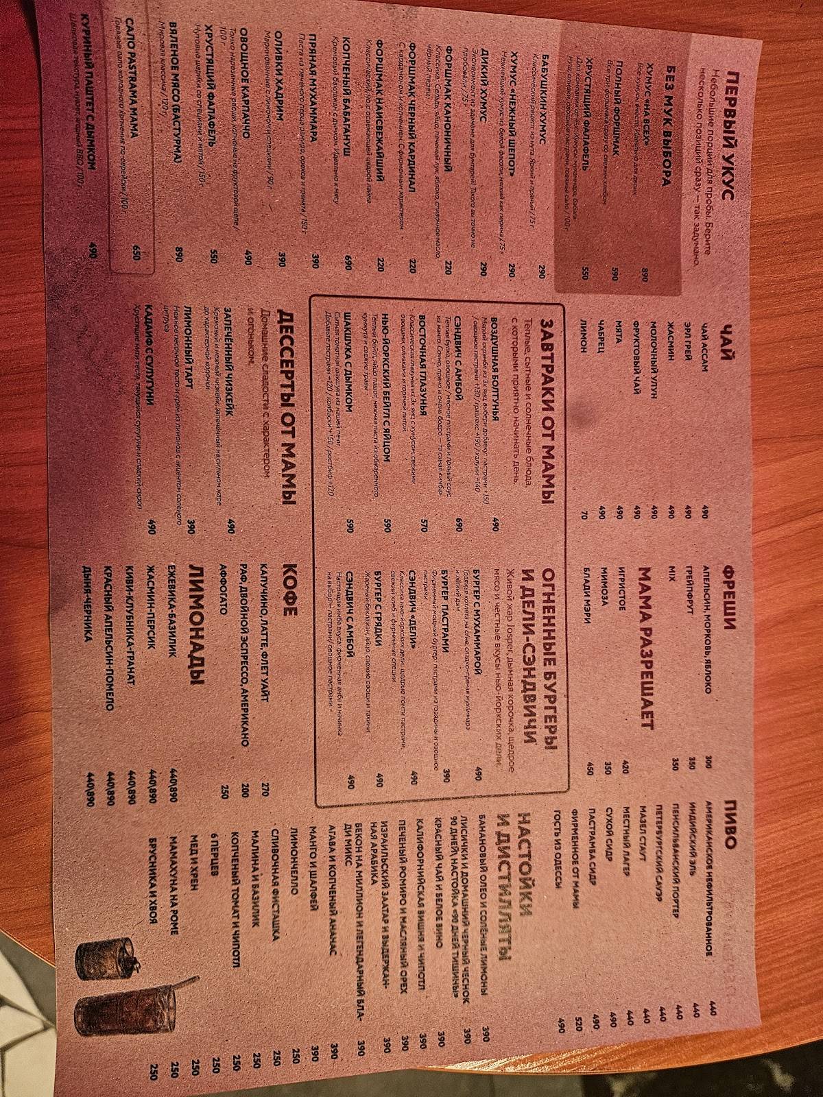 Пастрама Мама меню