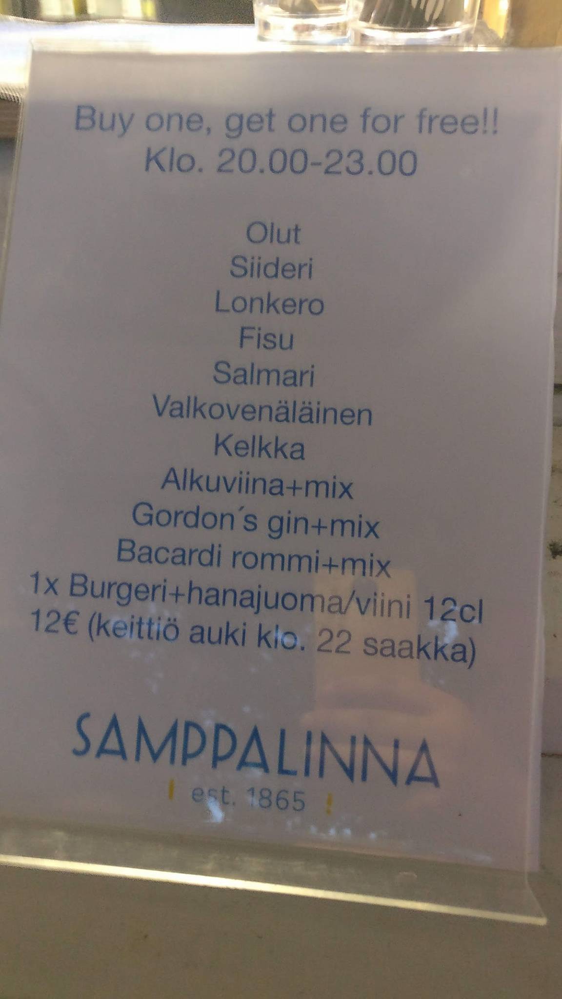 Samppalinna меню