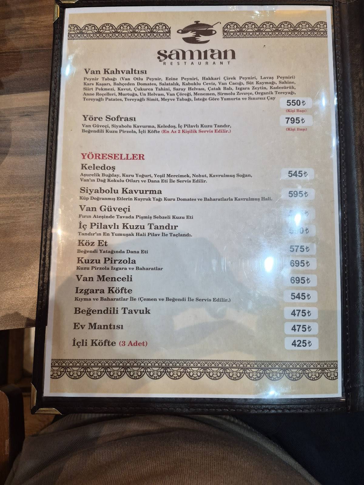Şamran Restorant kahvaltı yöresel yemekler меню