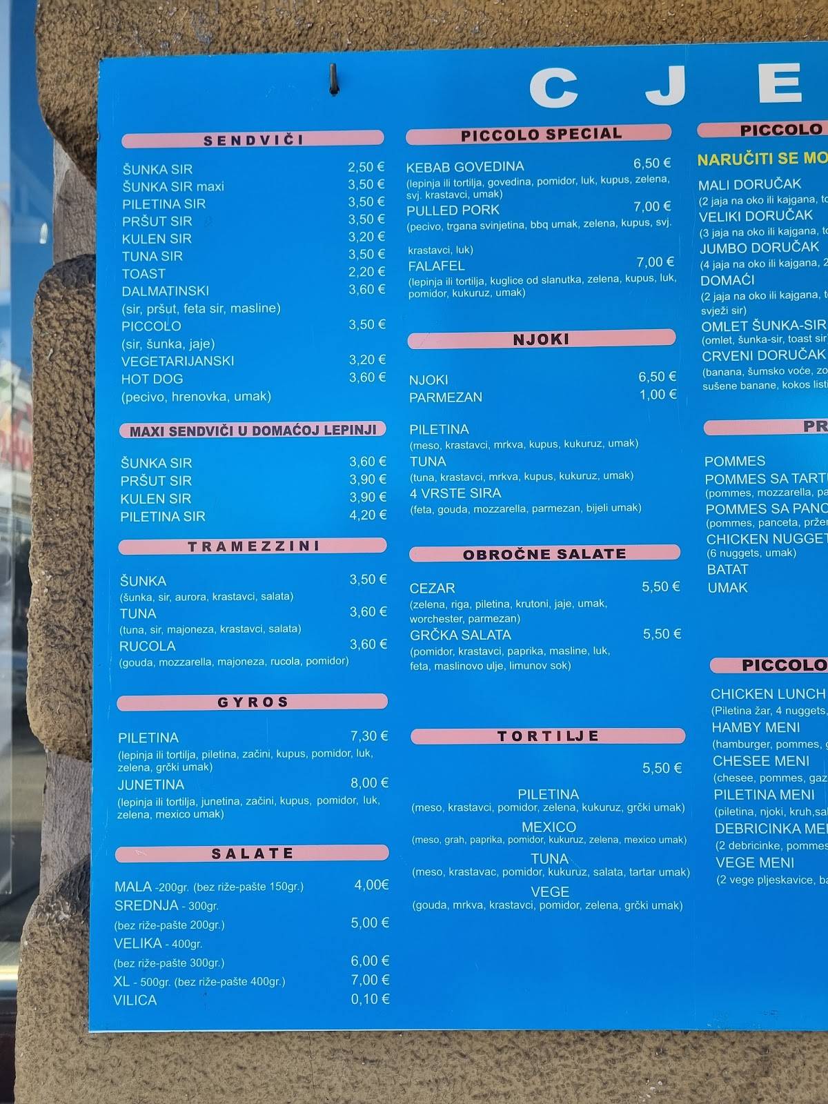 Sandwich Bar Piccolo меню