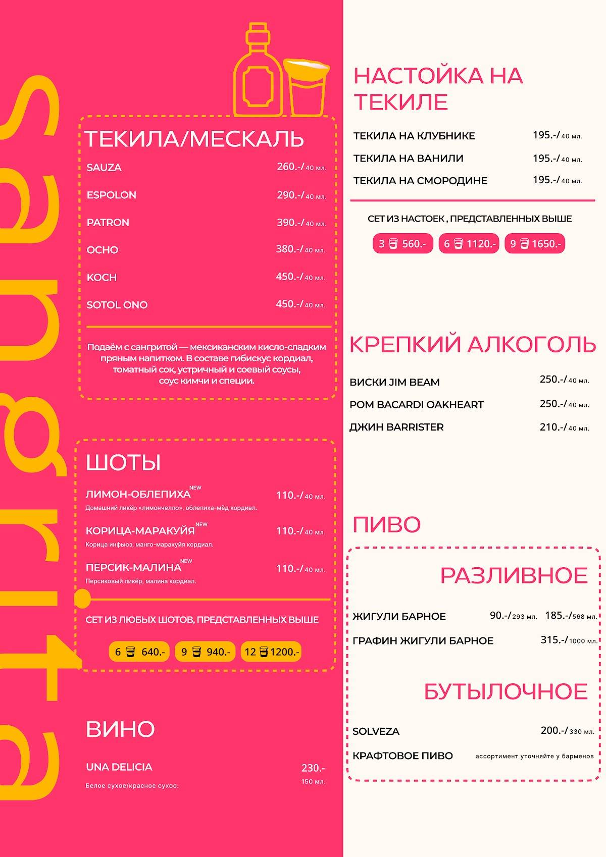 Сангрита меню