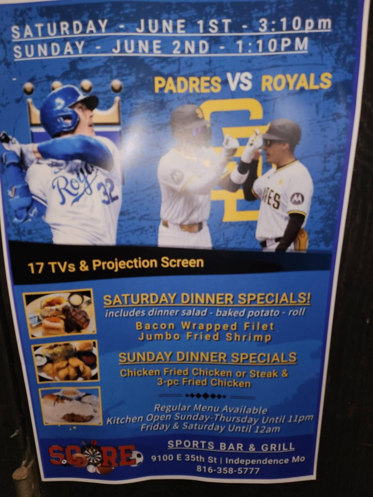 Score Sports Bar & Grill меню
