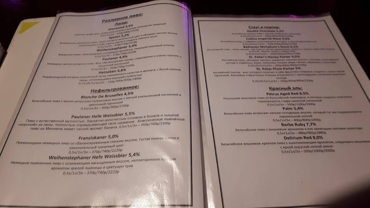 Sherwood pub меню