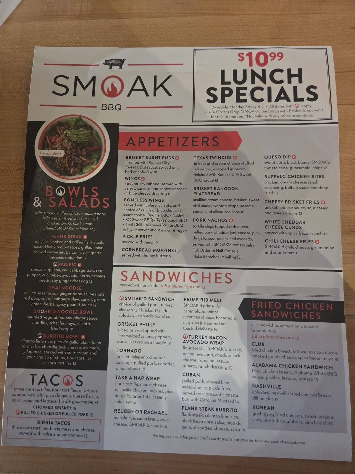 Smoak BBQ меню