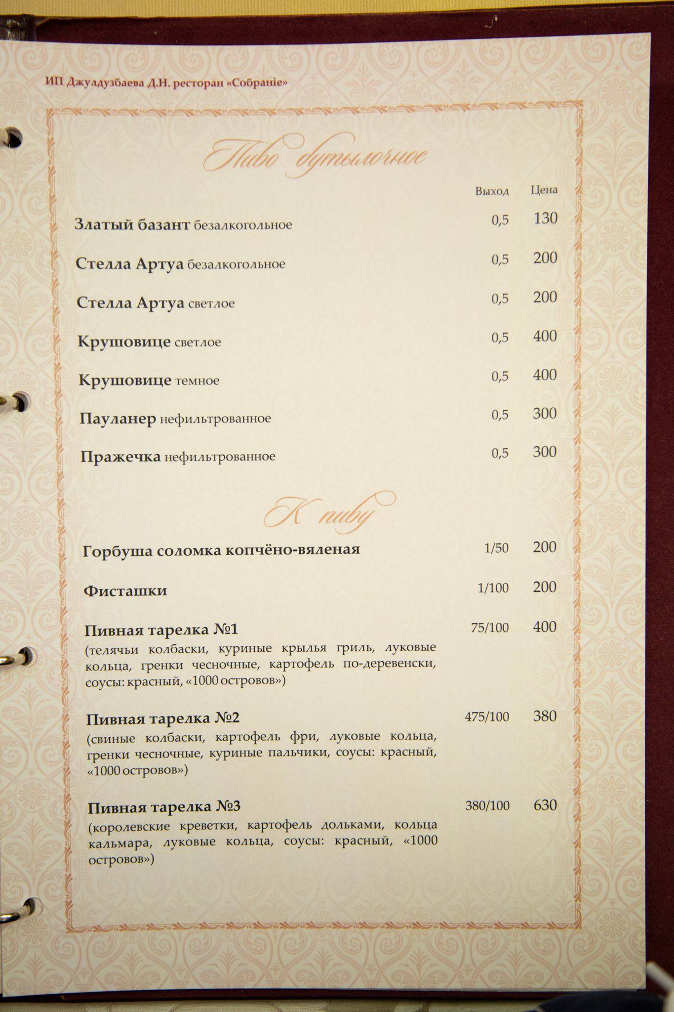 Собрание меню