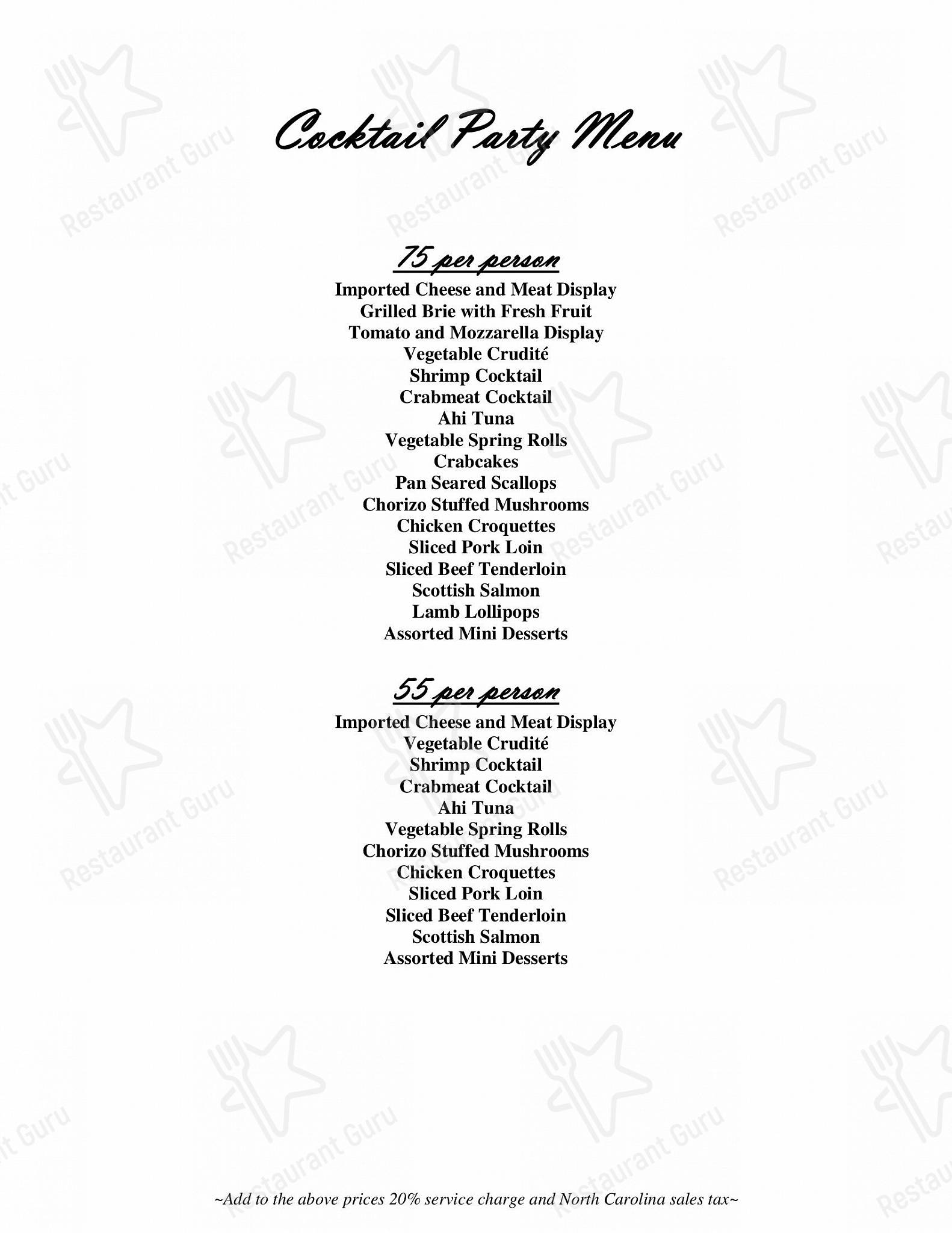 Dinner Menu паба и бара Rey's Restaurant в Ролях