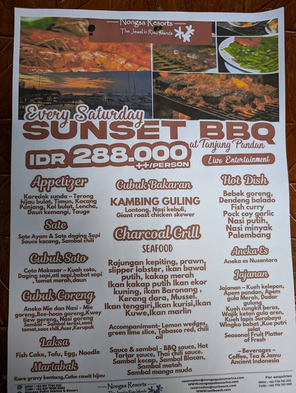 Sunset BBQ Nongsa Point Rocks меню