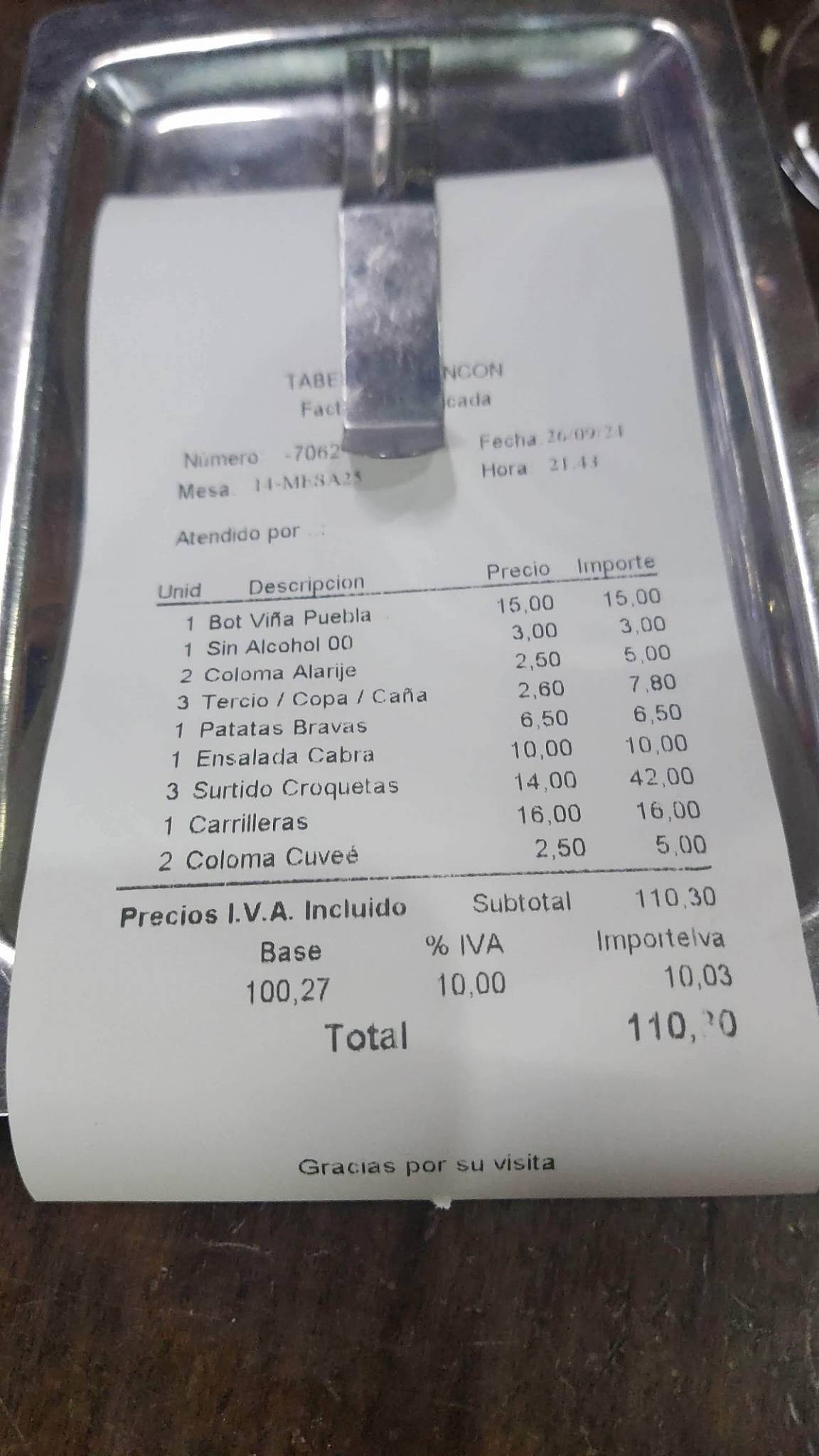 Taberna El Rincón меню