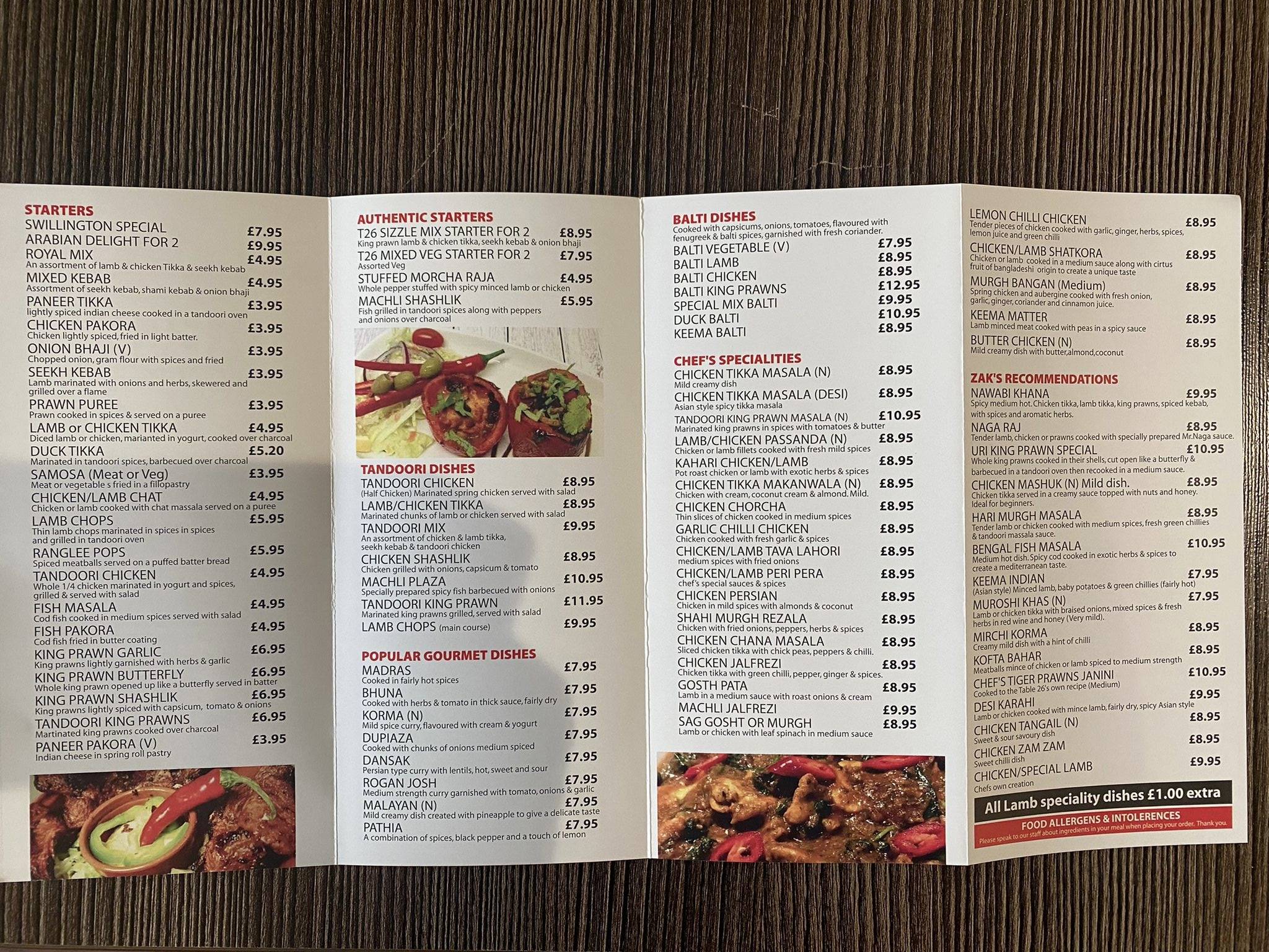 Table 26 меню