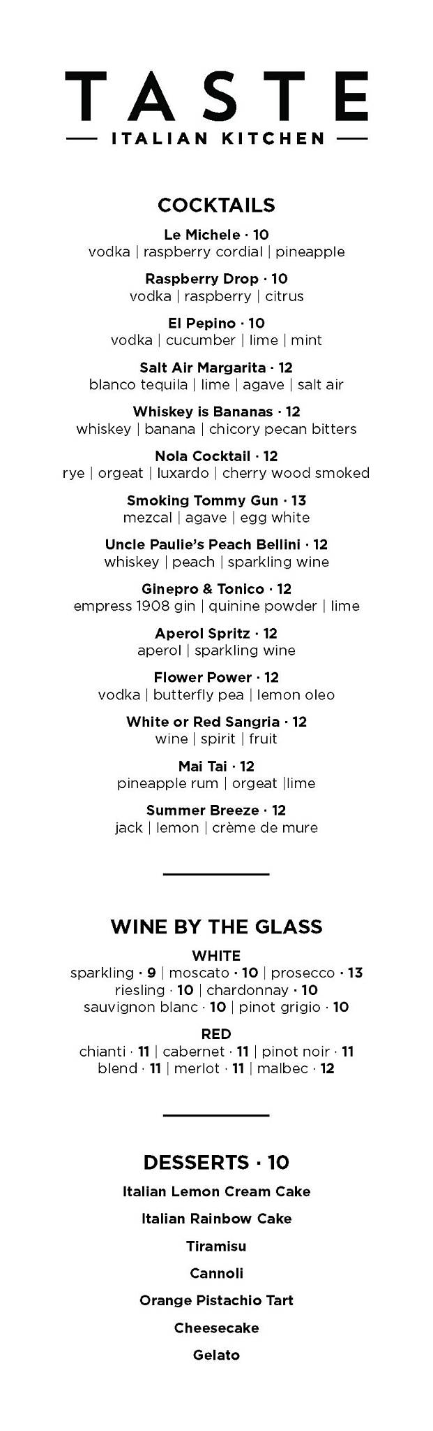 Taste Italian Kitchen меню