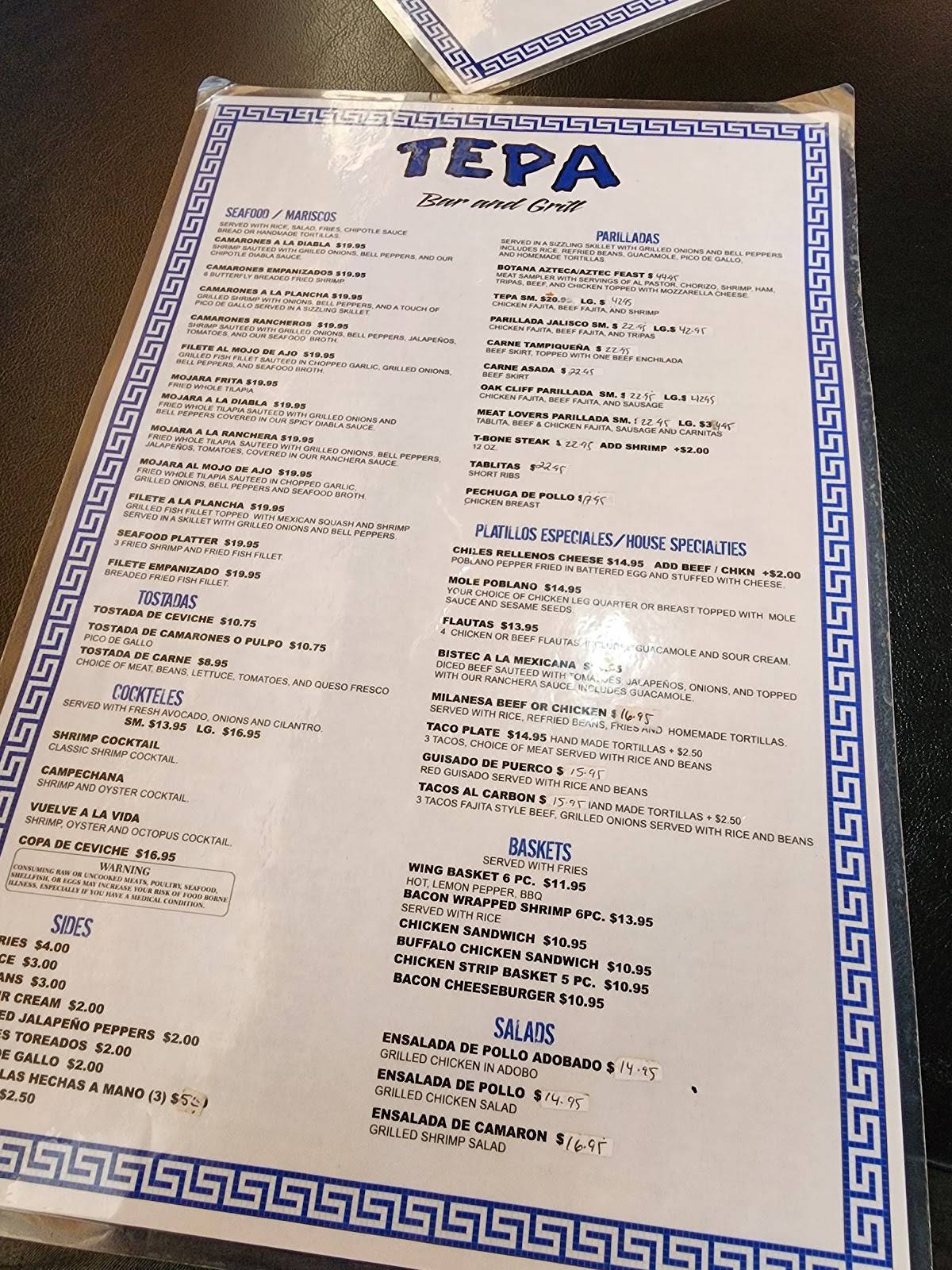 Tepa Bar and Grill меню