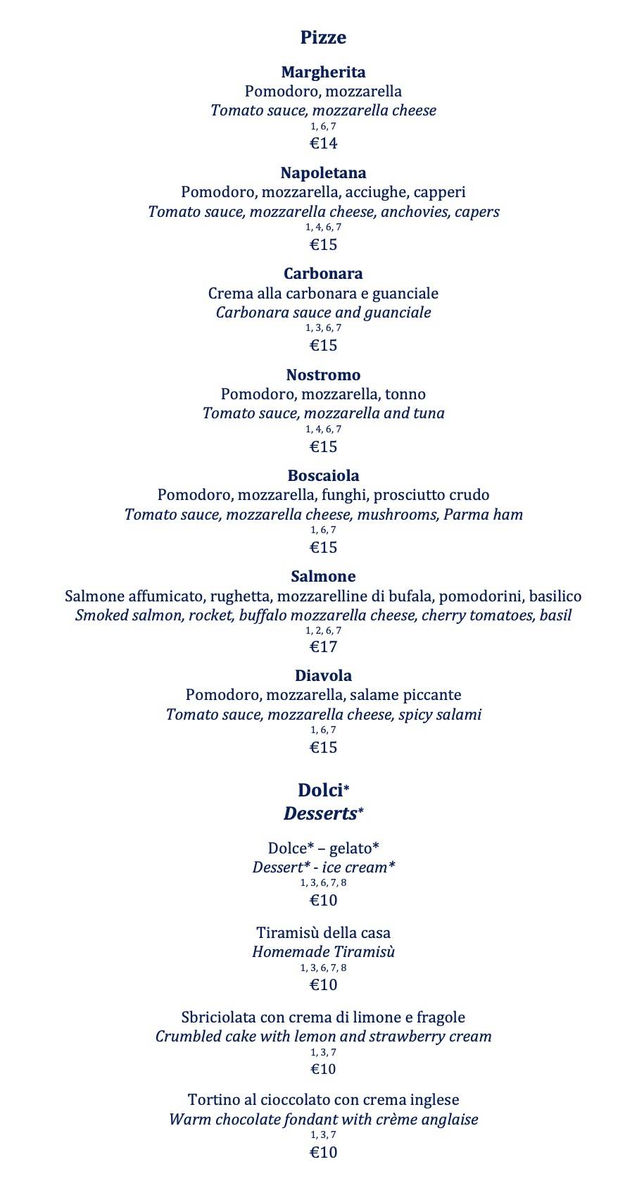 Terrazza Flavia меню