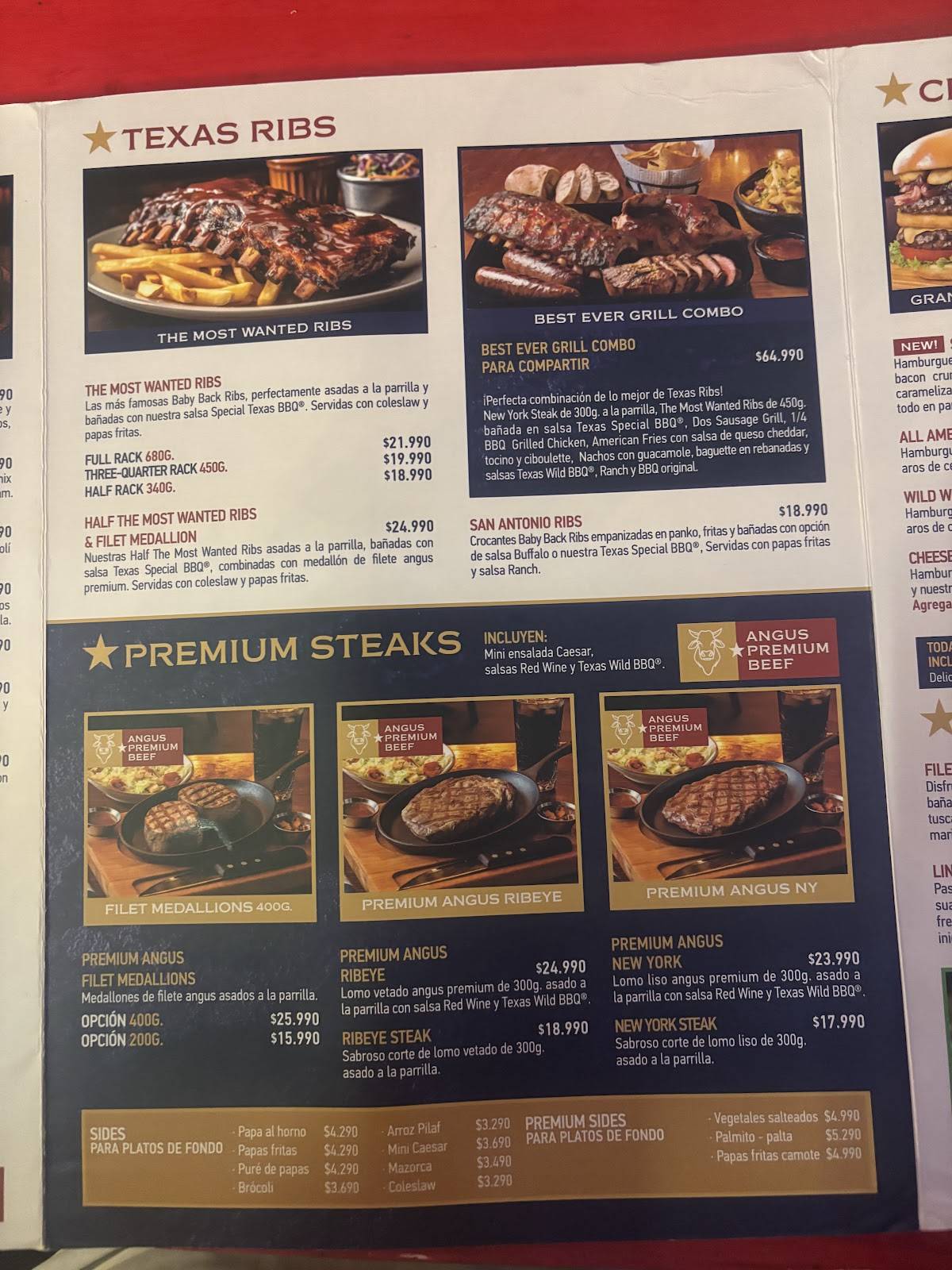 Texas Ribs - Cenco Costanera меню