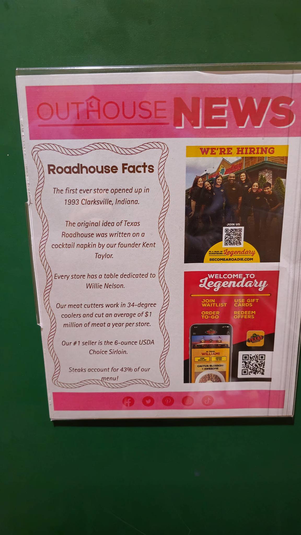 Texas Roadhouse меню