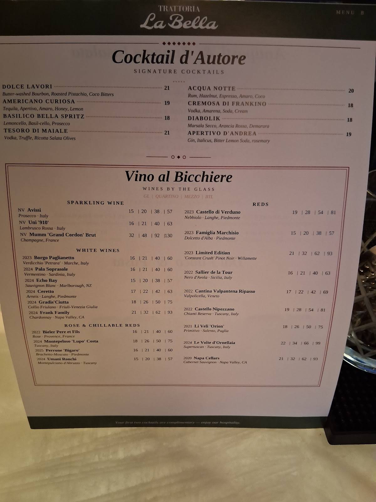 La Bella Trattoria on Rush меню