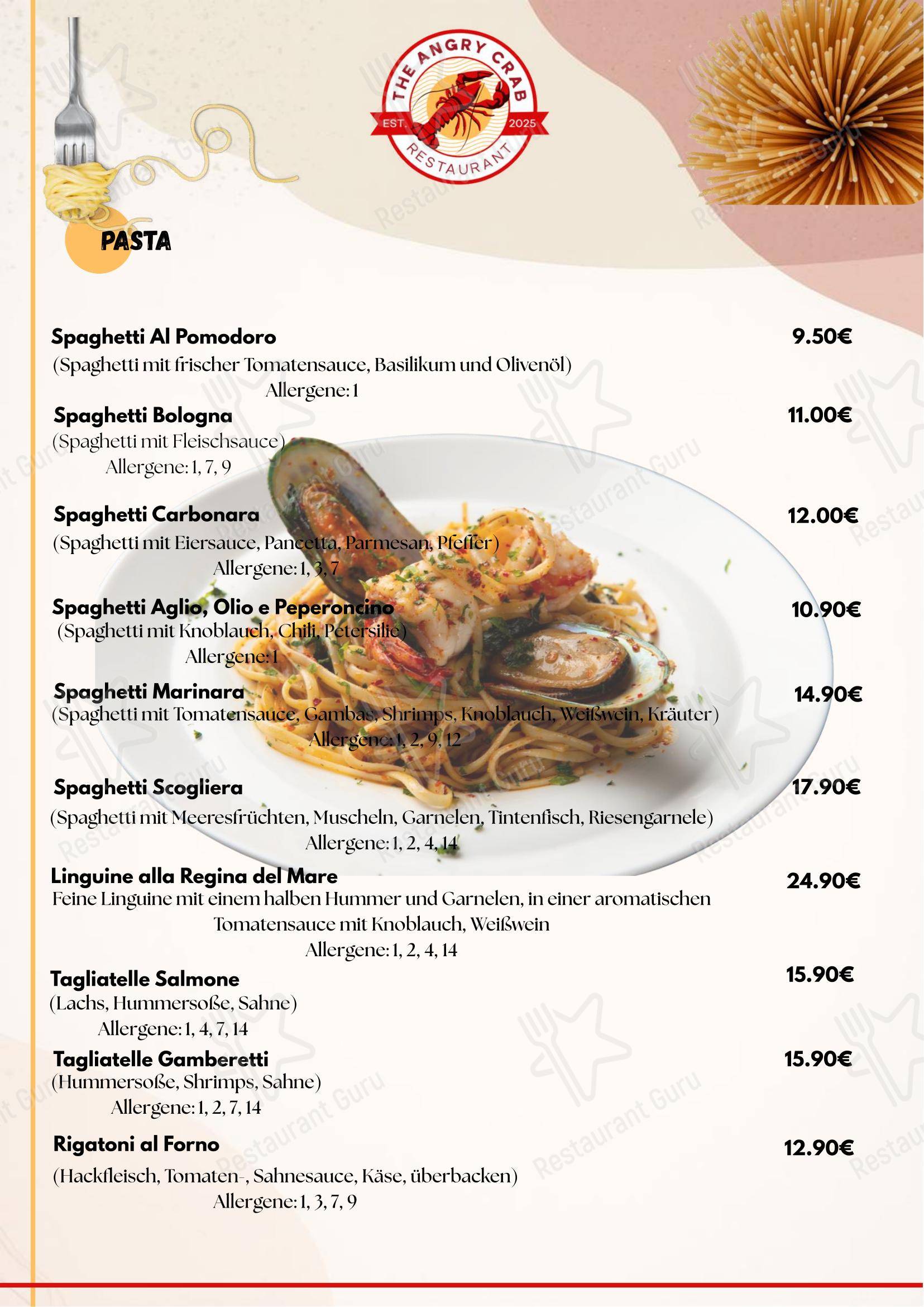 Меню ресторана The Angry Crab Restaurant