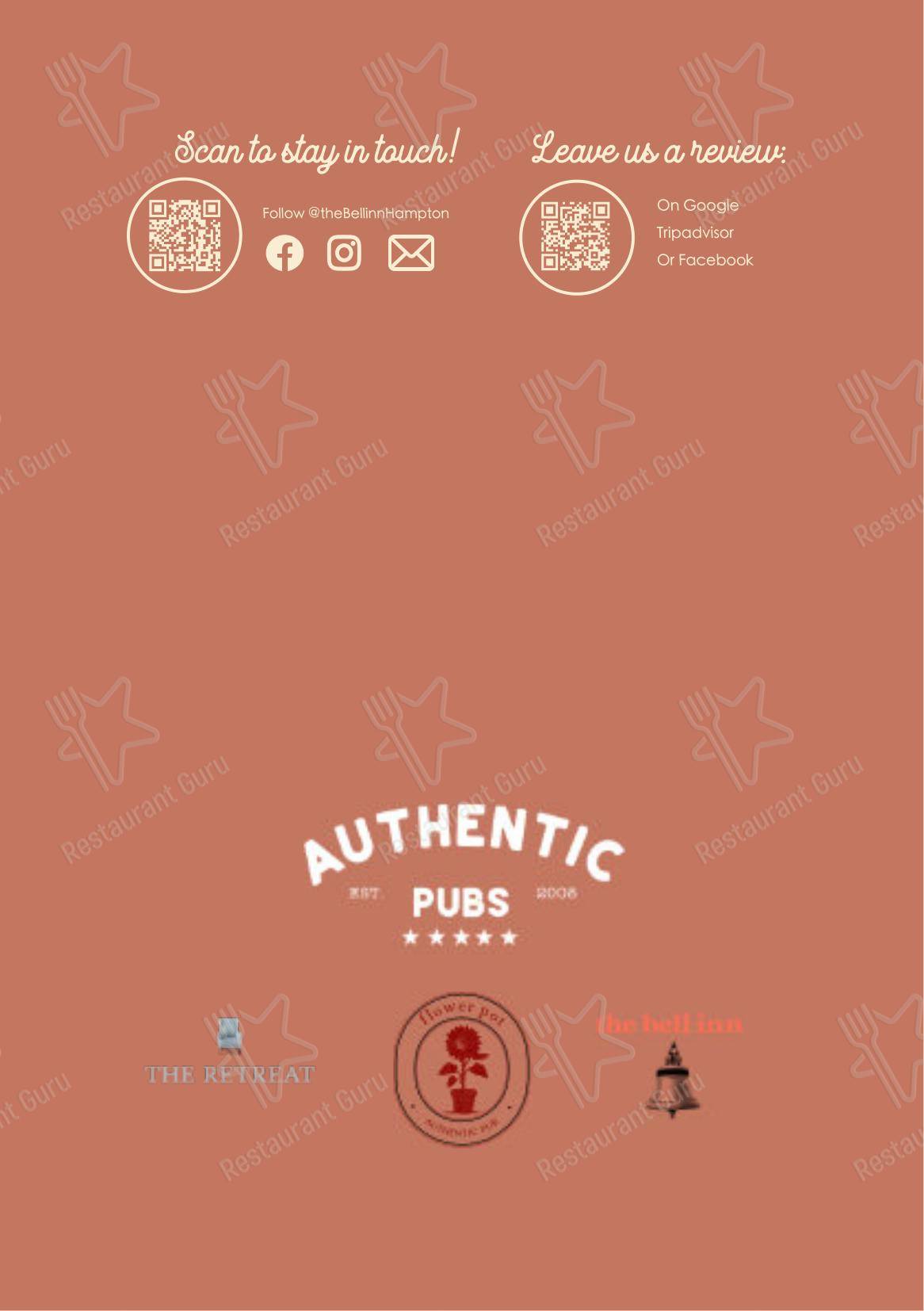 The Bell Inn в Хамптоне - Основное меню