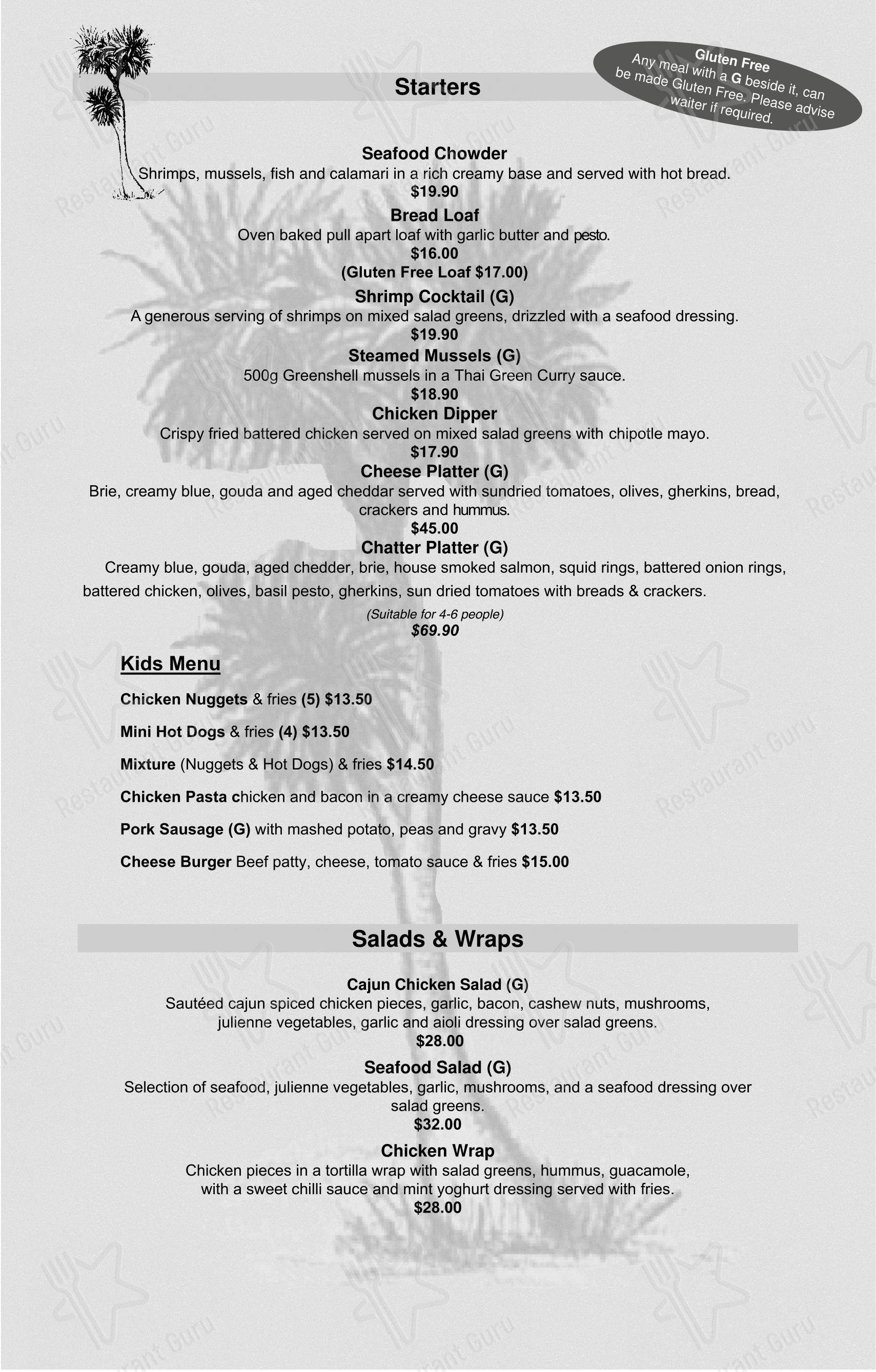 Коктейльная карта ресторана The Cabbage Tree Restaurant
