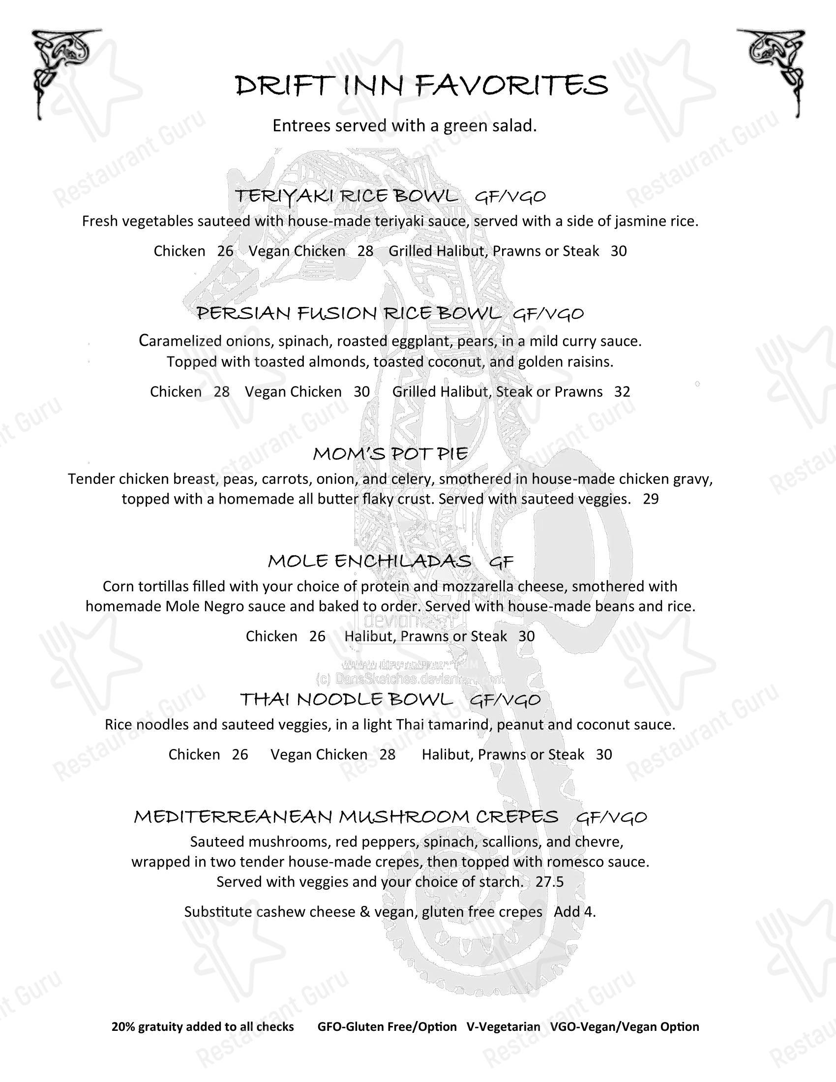 The Drift Inn Hotel and Restaurant в Ячатсе - 菜单