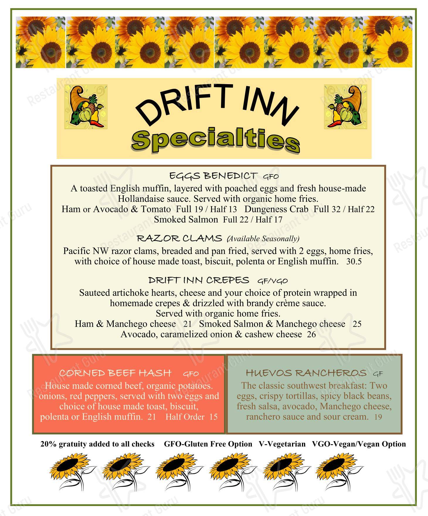 The Drift Inn Hotel and Restaurant в Ячатсе - Меню