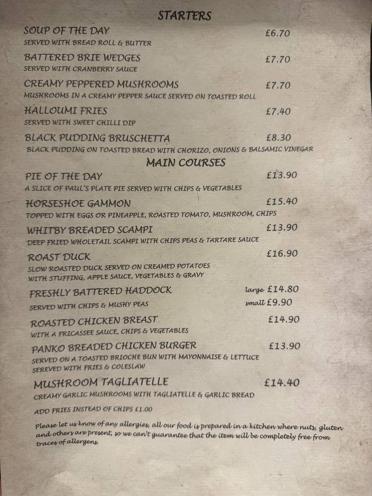 The Grapes Inn Goosnargh меню