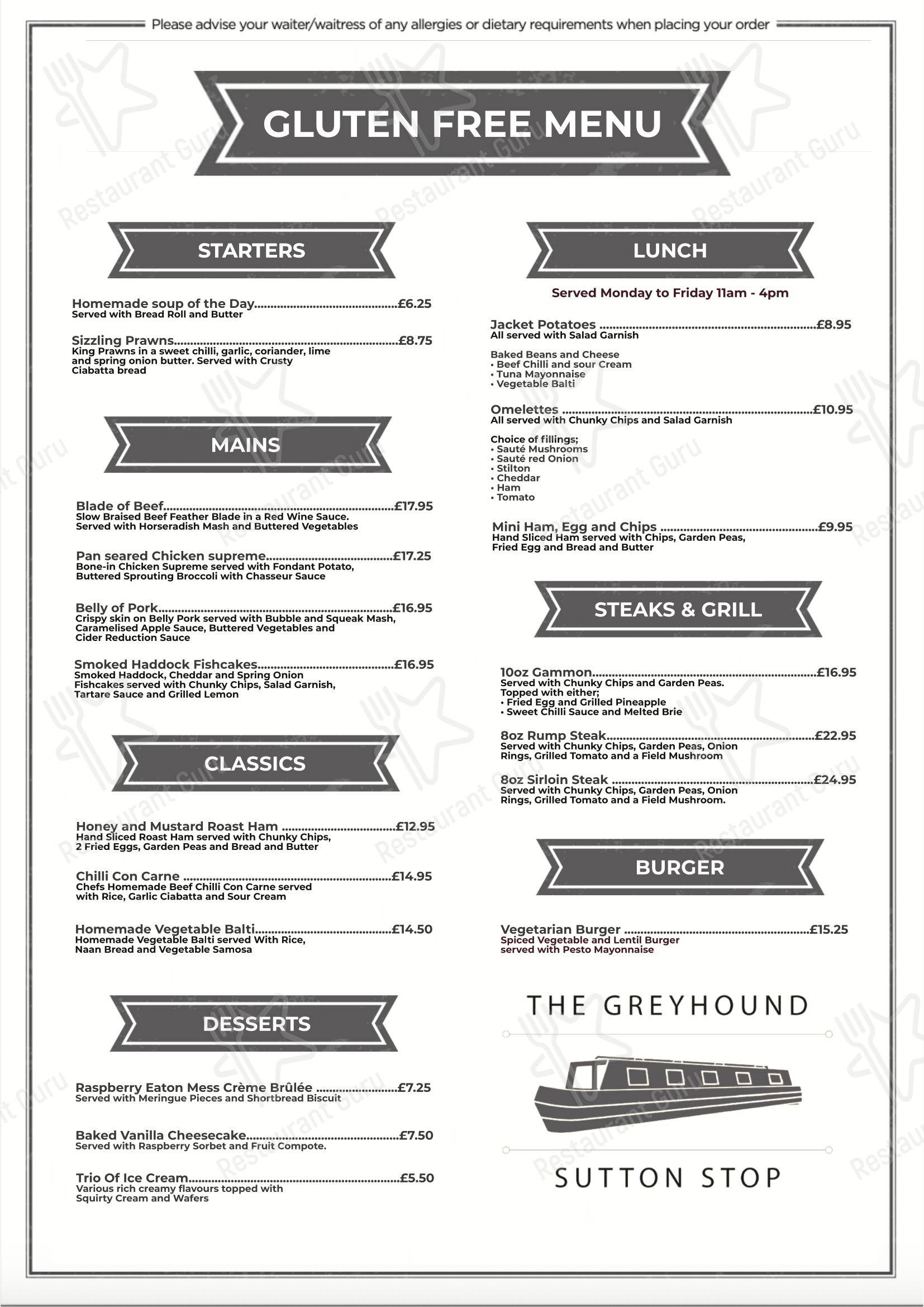 Коктейльная карта паба и бара The Greyhound Inn - Sutton Stop в Ковентри