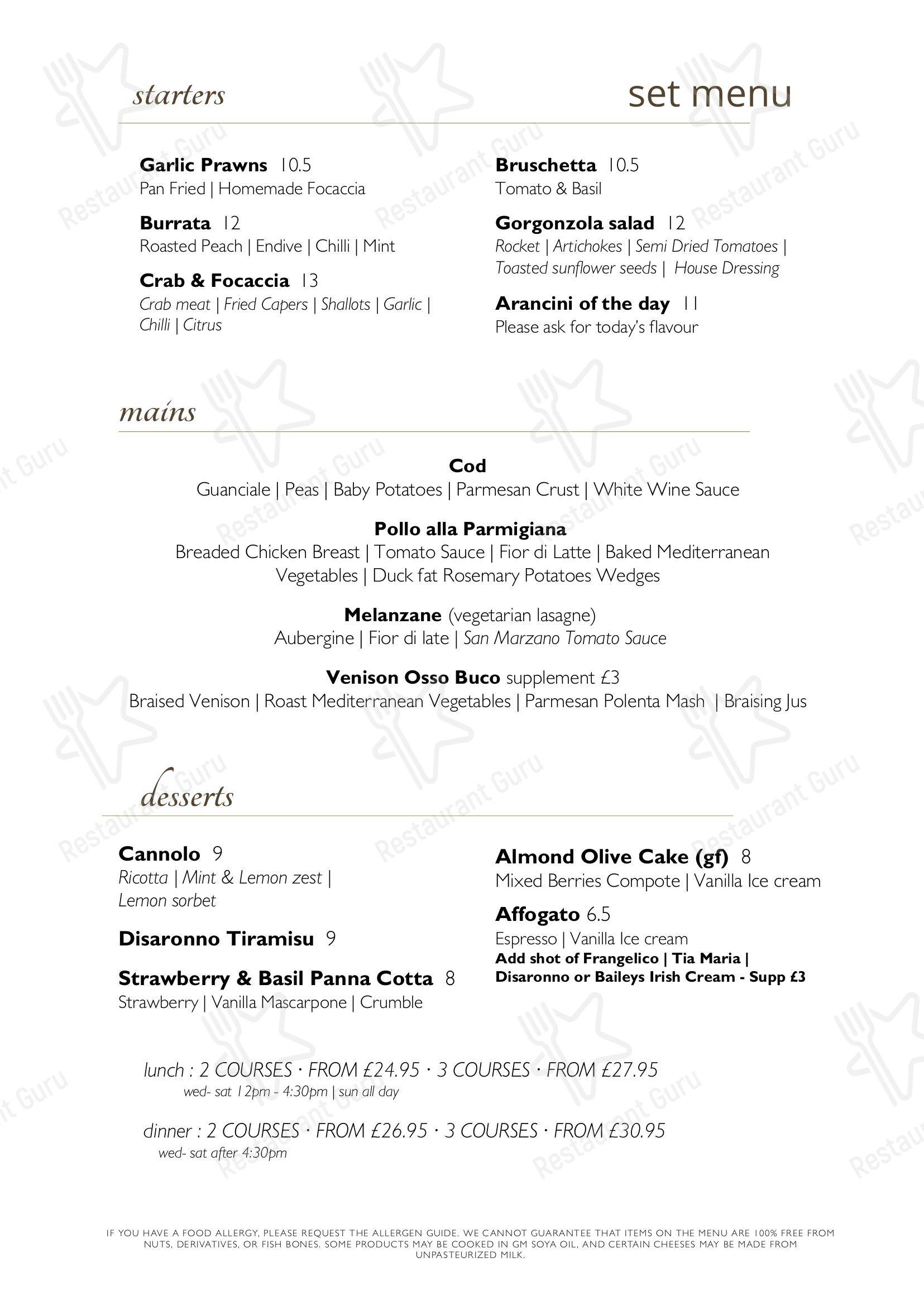 Меню напитков ресторана The Italian Corner в Перте