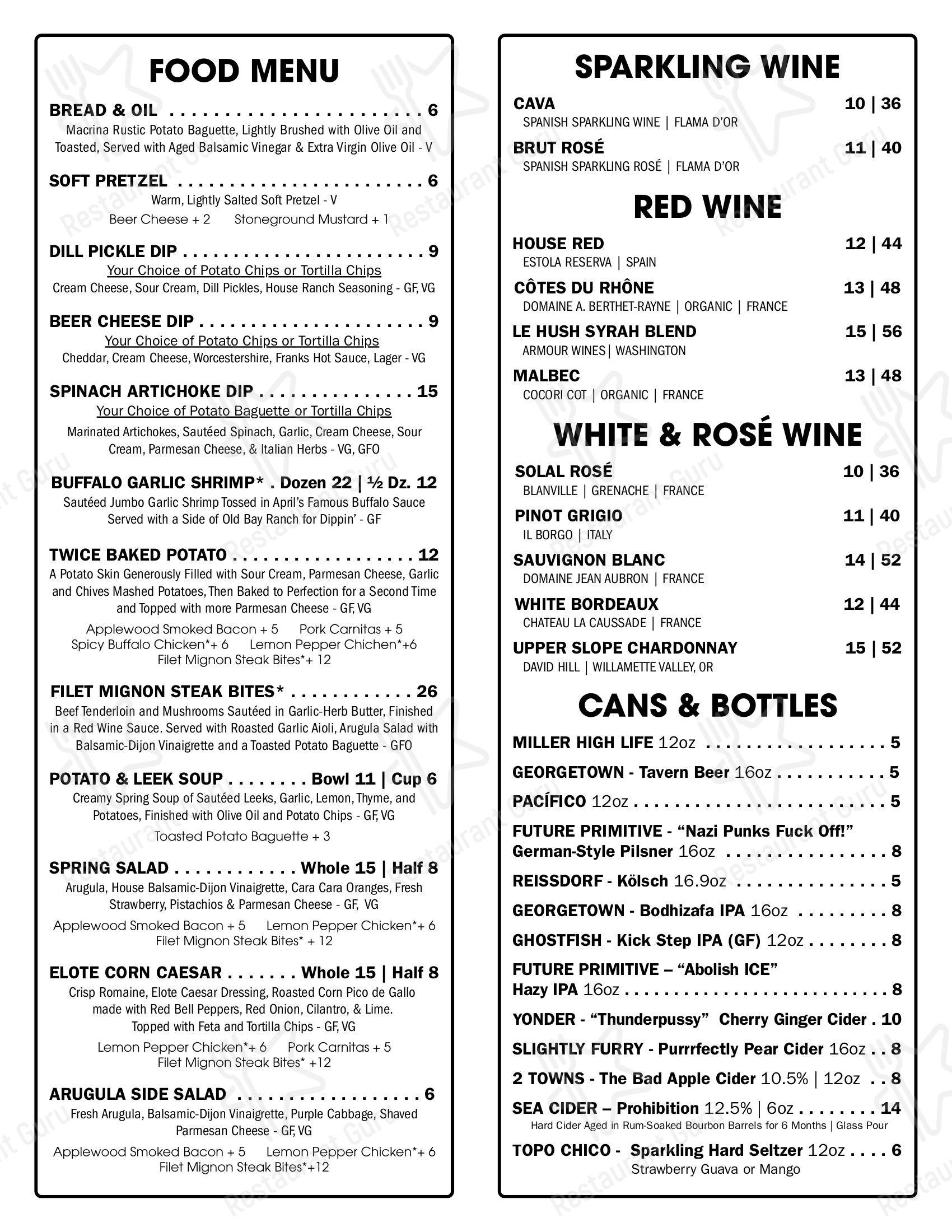 Меню паба и бара The Locöl Kitchen & Bar