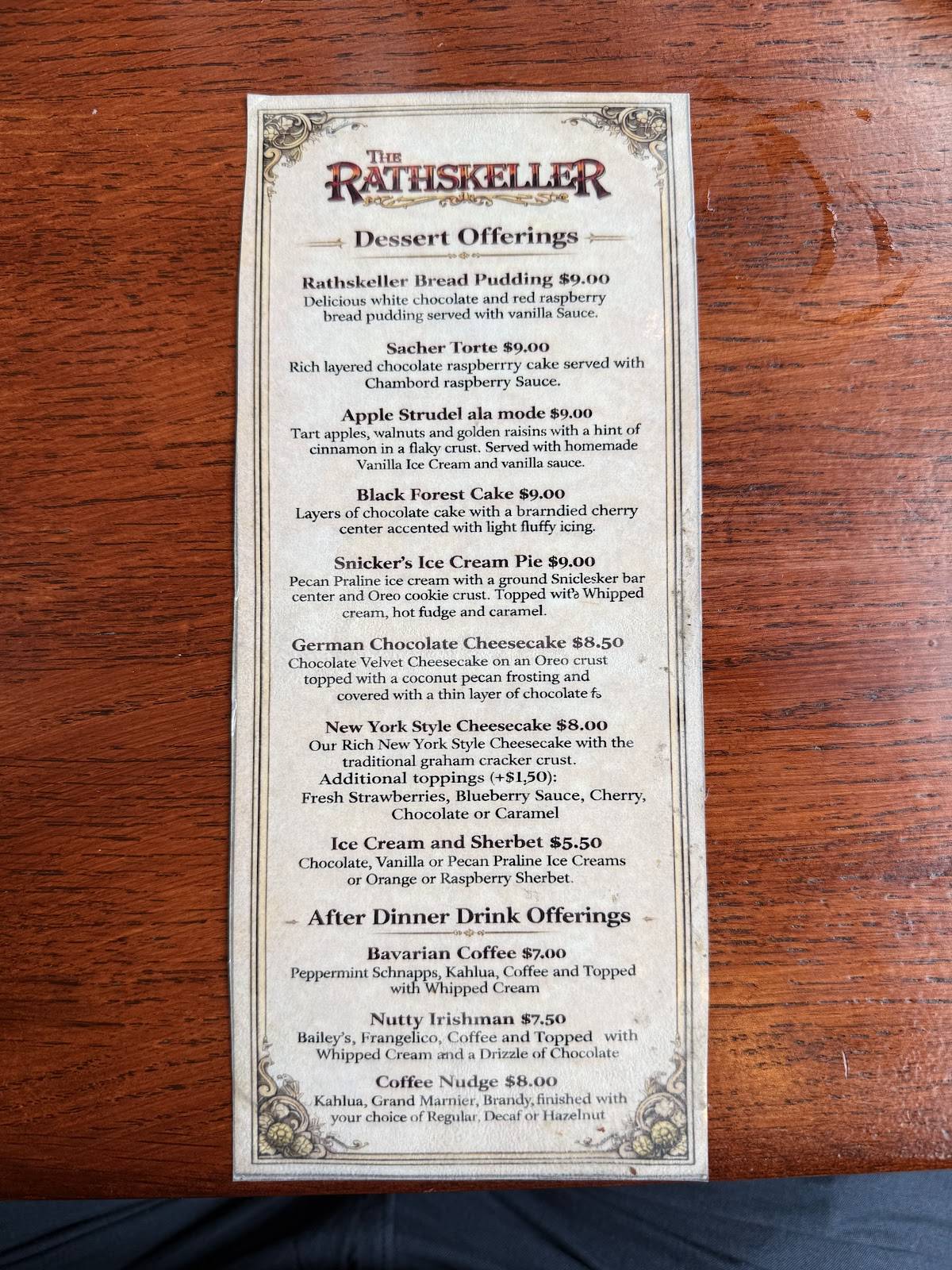The Rathskeller меню