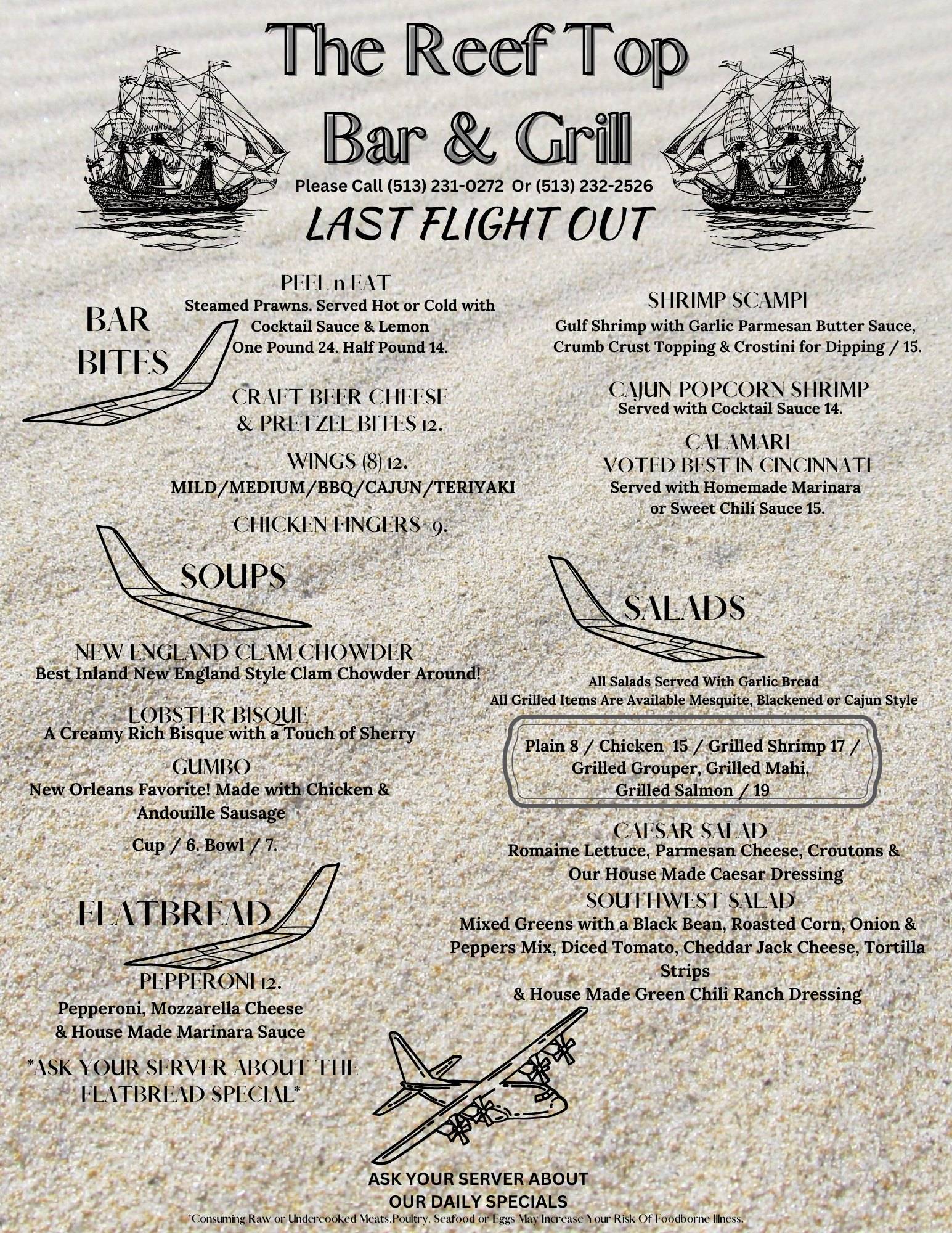 The Reef Top Bar & Grill меню