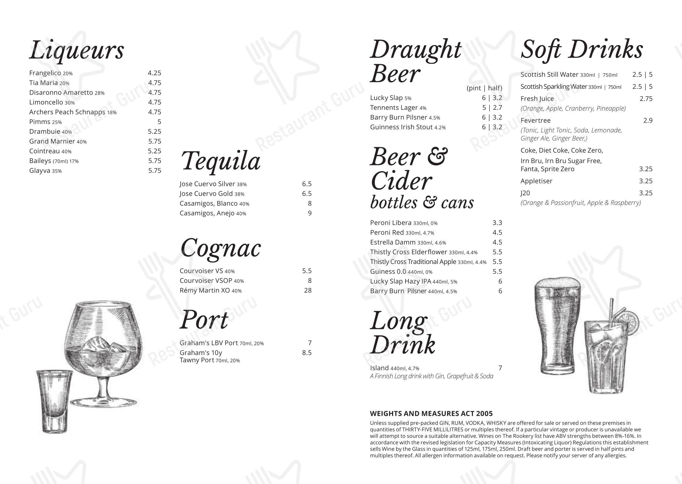 Меню напитков ресторана The Rookery в Карнустях