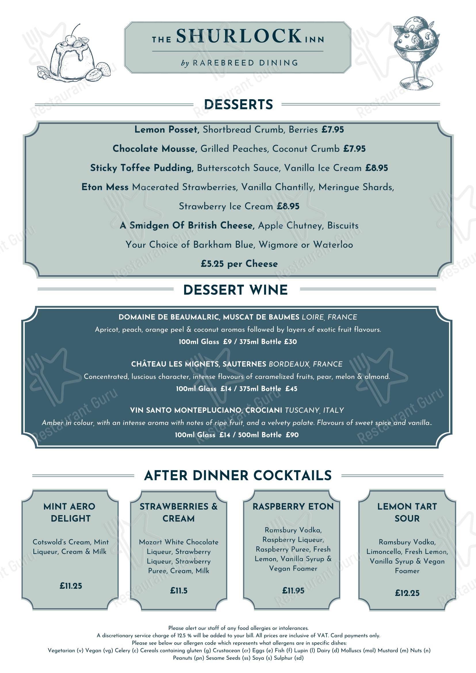 Меню паба и бара The Shurlock Inn - Takeaway Menu