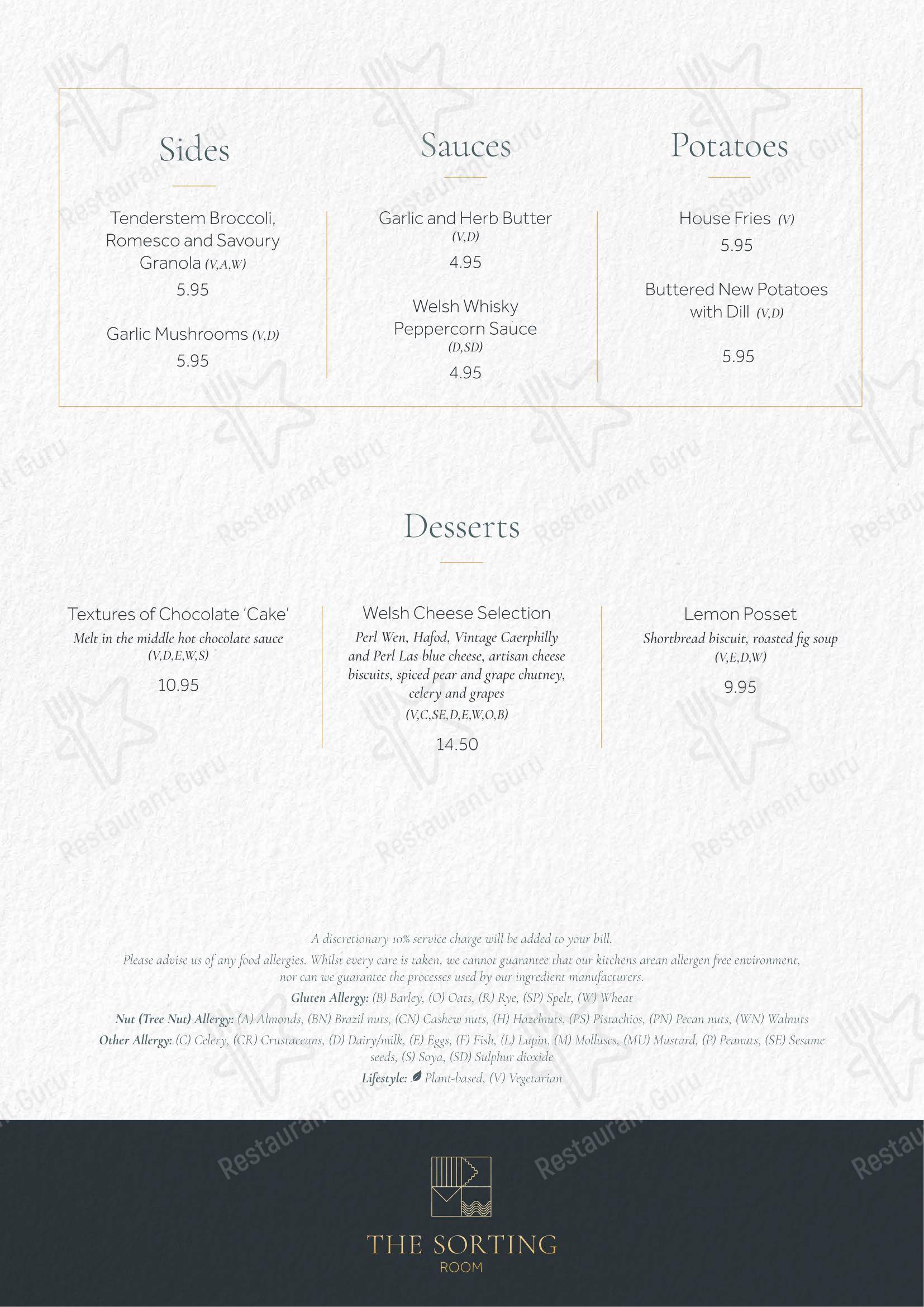 Menu Food ресторана The Sorting Room Restaurant