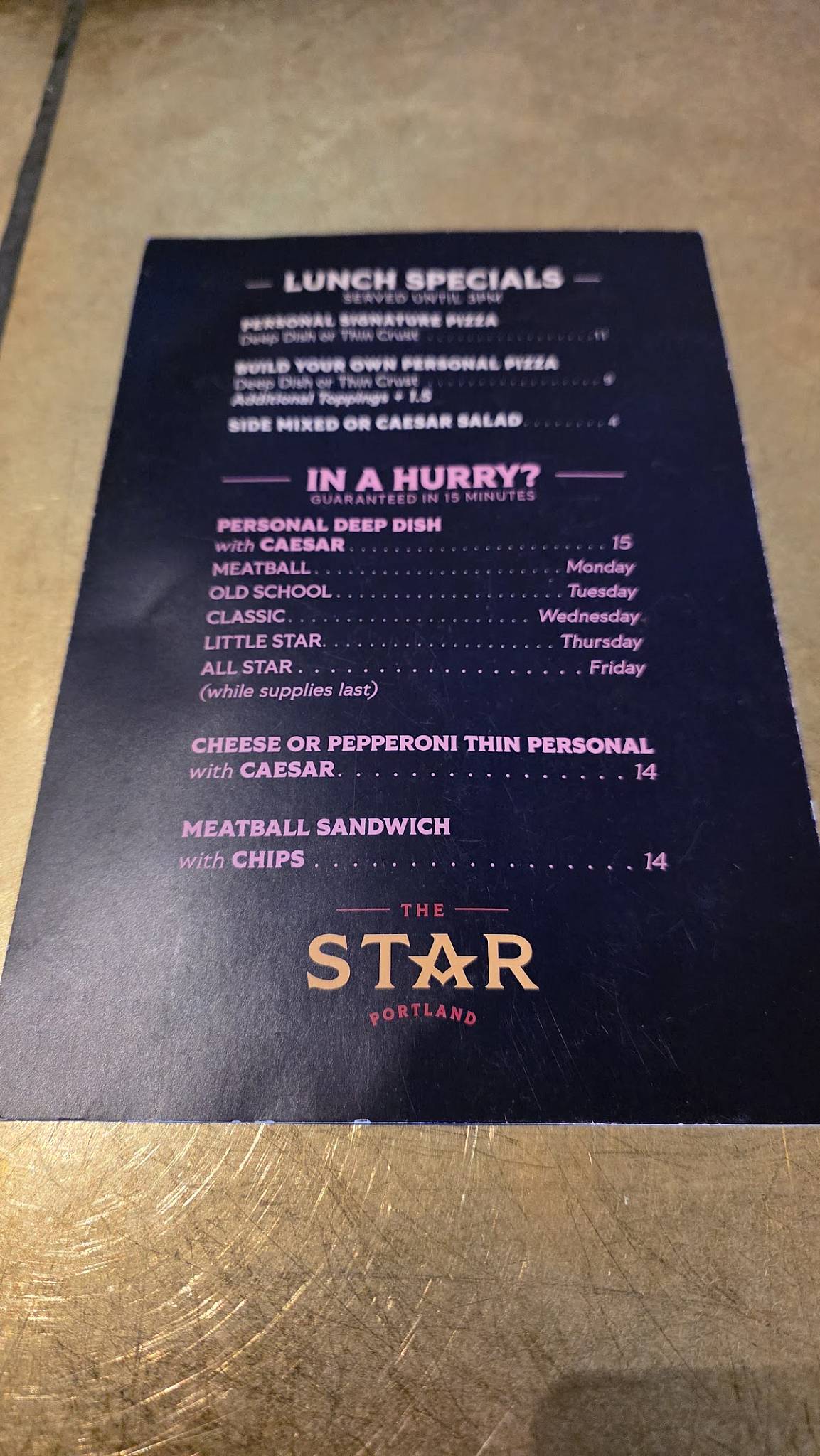 The Star Portland меню